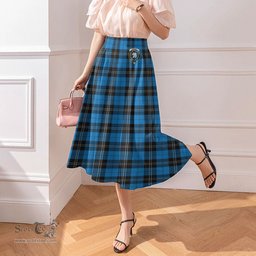 Scottish Ramsay Blue Ancient Clan Crest Tartan Womens Long Section Chiffon Skirt Tartan Skirt