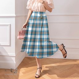 Scottish Stewart Muted Blue Clan Crest Tartan Womens Long Section Chiffon Skirt Tartan Skirt