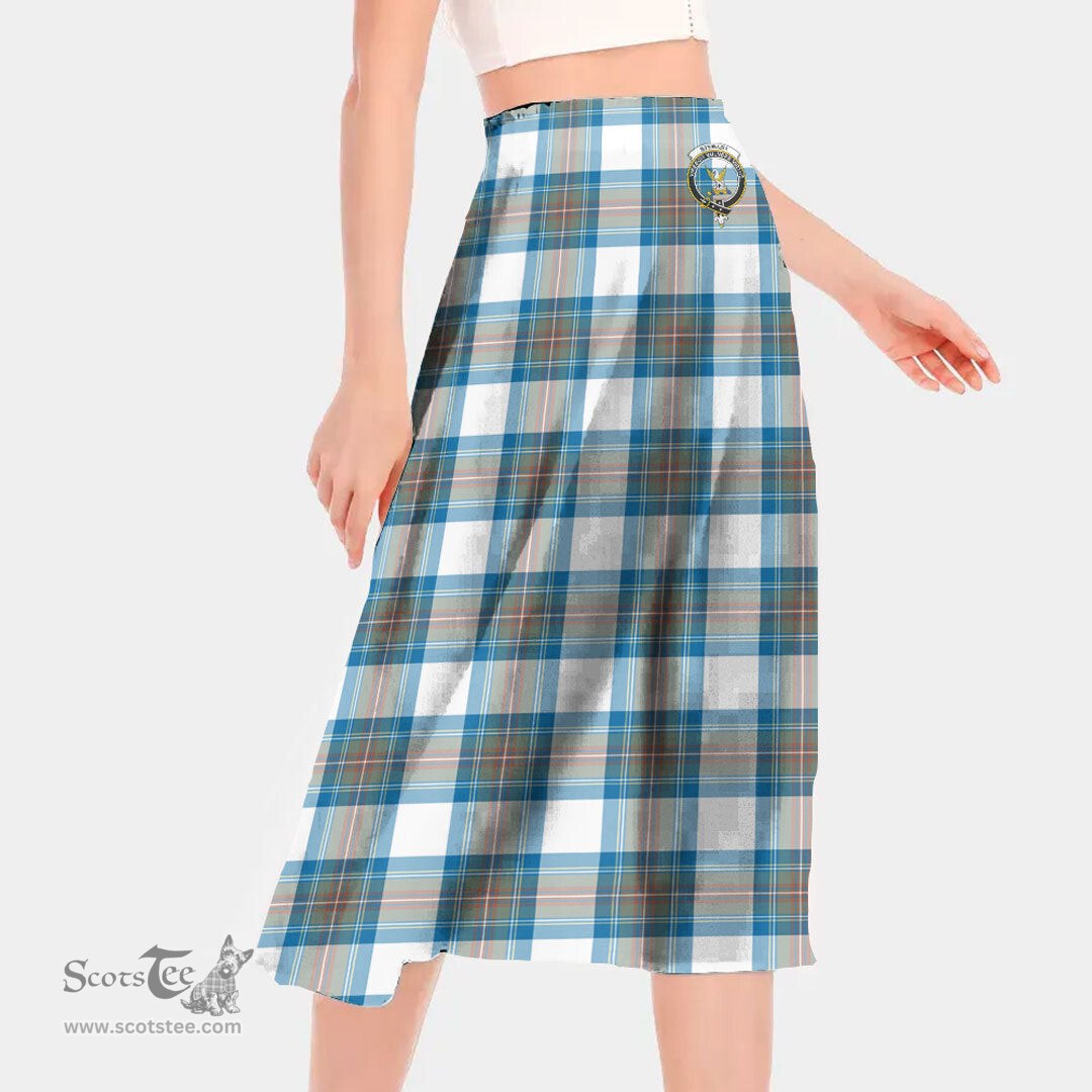 Scottish Stewart Muted Blue Clan Crest Tartan Womens Long Section Chiffon Skirt Tartan Skirt