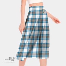 Scottish Stewart Muted Blue Clan Crest Tartan Womens Long Section Chiffon Skirt Tartan Skirt