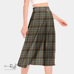 Scottish Stewart Hunting Weathered Clan Crest Tartan Womens Long Section Chiffon Skirt Tartan Skirt