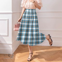 Scottish Stewart Muted Blue Clan Tartan Womens Long Section Chiffon Skirt Tartan Skirt
