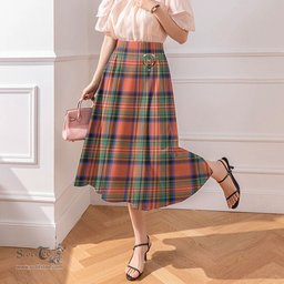 Scottish Stewart Royal Ancient Clan Crest Tartan Womens Long Section Chiffon Skirt Tartan Skirt