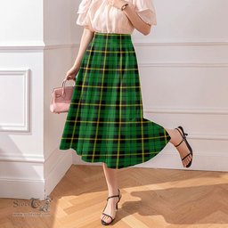 Scottish Wallace Hunting - Green Clan Tartan Womens Long Section Chiffon Skirt Tartan Skirt
