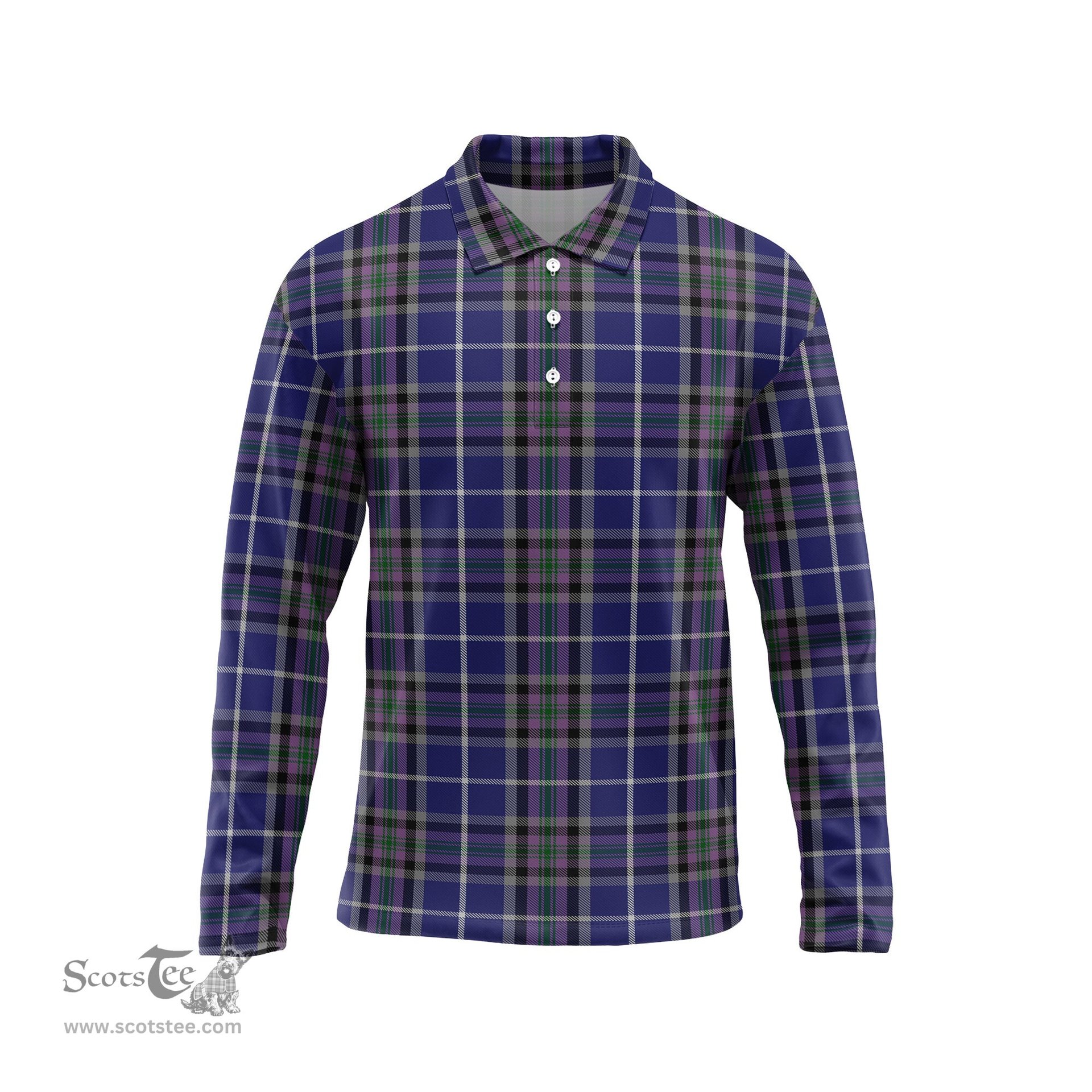 Scottish Alexander of Menstry Tartan Long Sleeve Plaid Polo Shirt