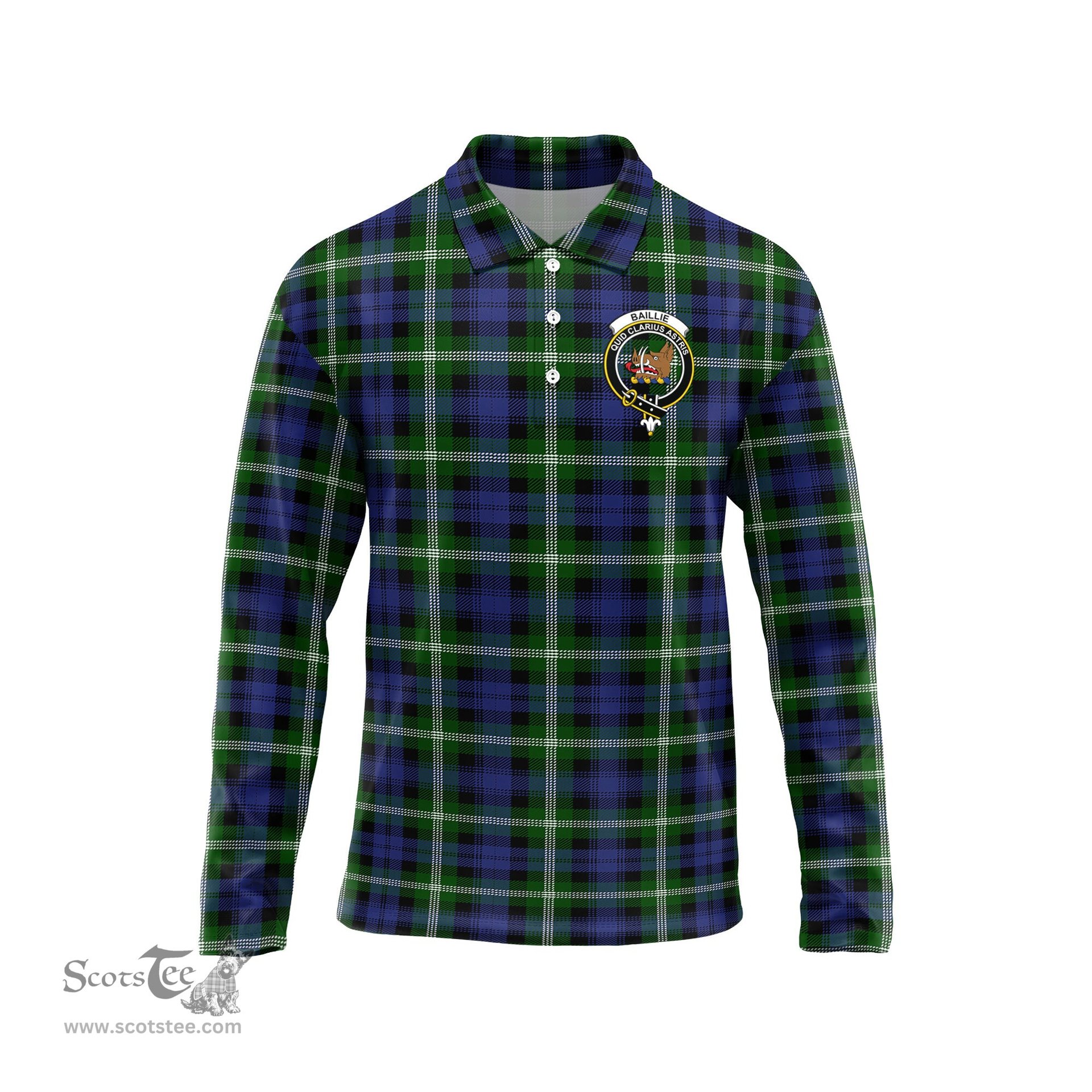 Scottish Baillie Modern Clan Crest Tartan Polo Long Sleeve Plaid Polo Shirt