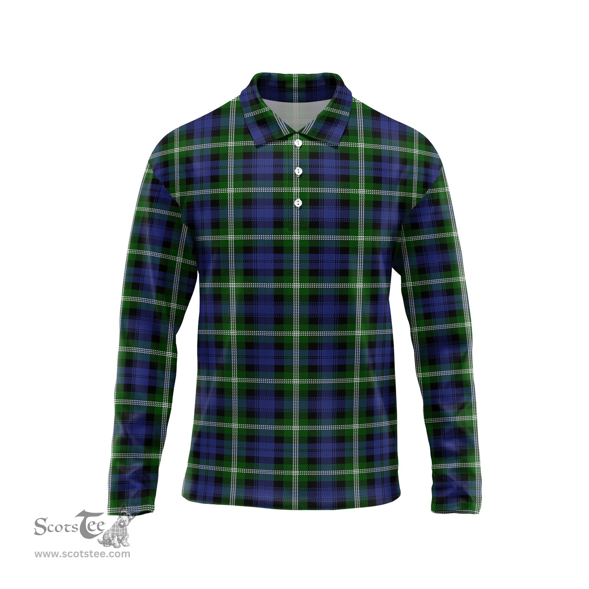 Scottish Baillie Modern Tartan Long Sleeve Plaid Polo Shirt