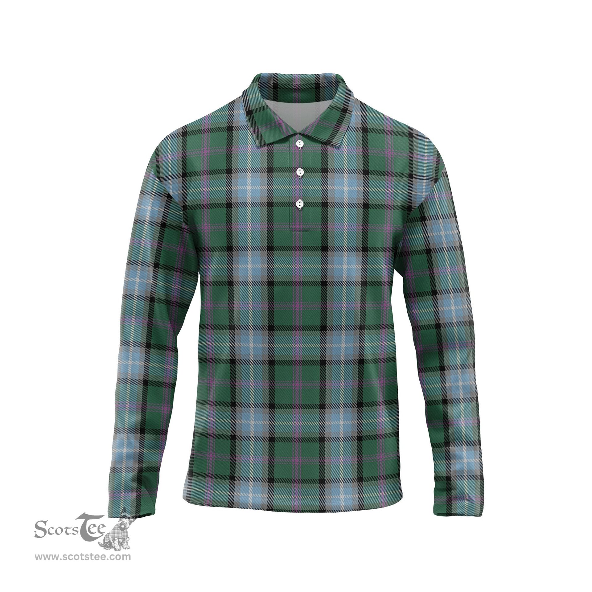 Scottish Alexander of Menstry Hunting Tartan Long Sleeve Plaid Polo Shirt