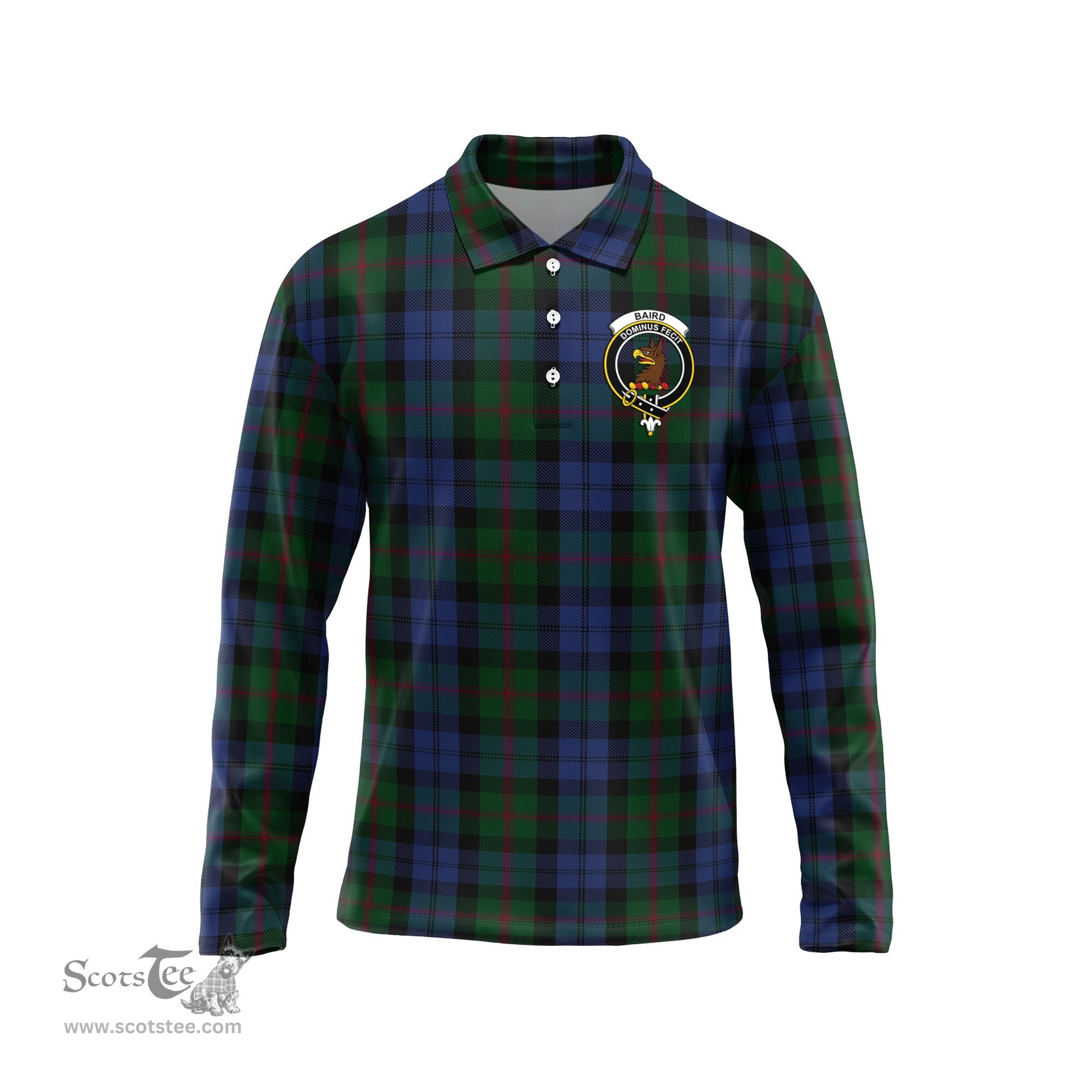 Scottish Baird Clan Crest Tartan Polo Long Sleeve Plaid Polo Shirt
