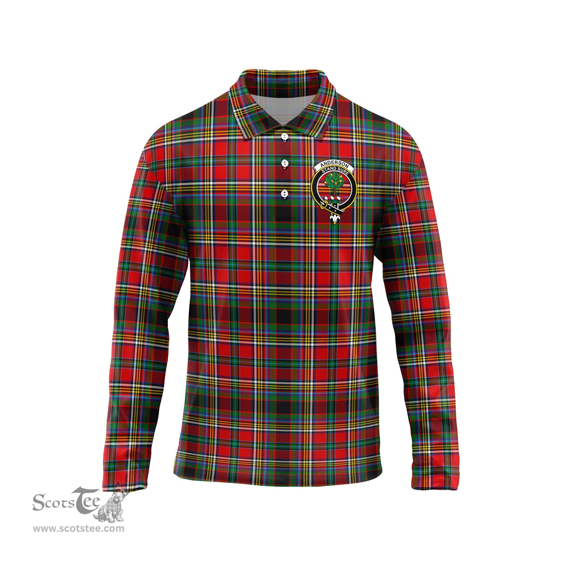 Scottish Anderson of Arbrake Clan Crest Tartan Polo Long Sleeve Plaid Polo Shirt
