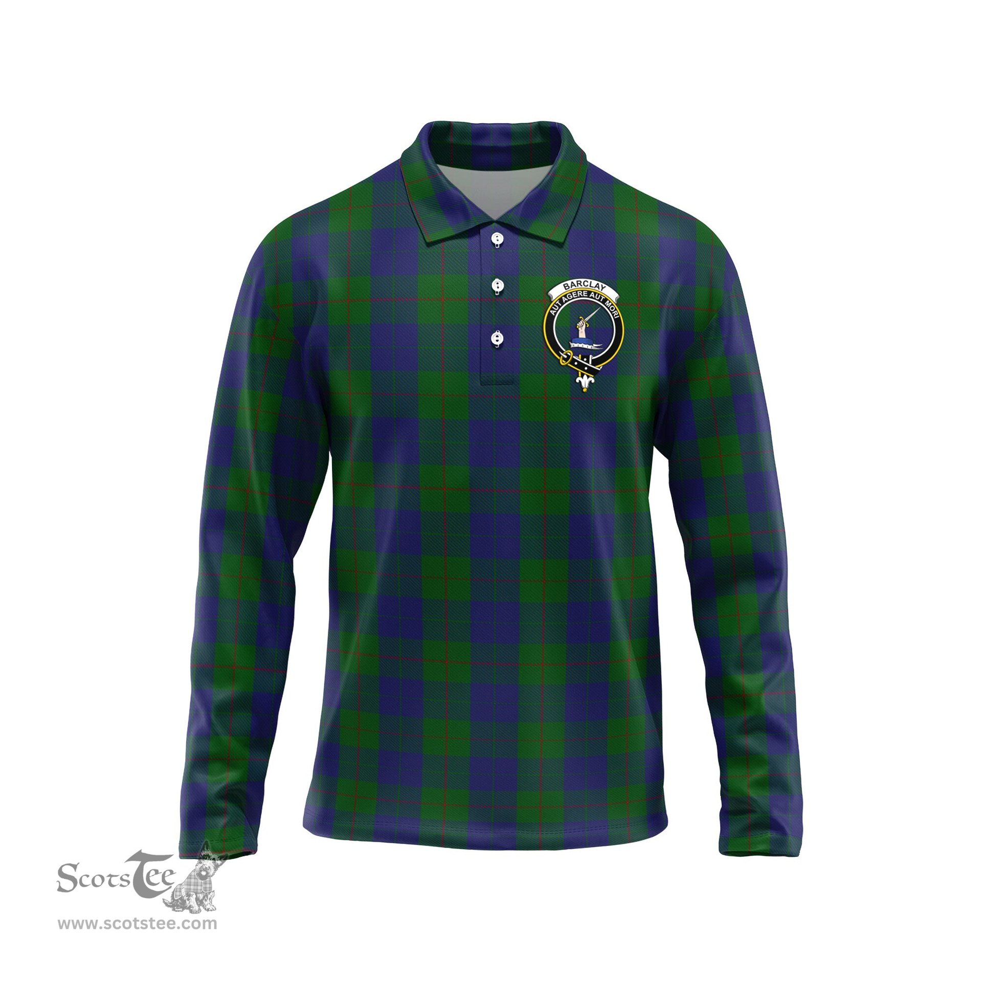 Scottish Barclay Clan Crest Tartan Polo Long Sleeve Plaid Polo Shirt