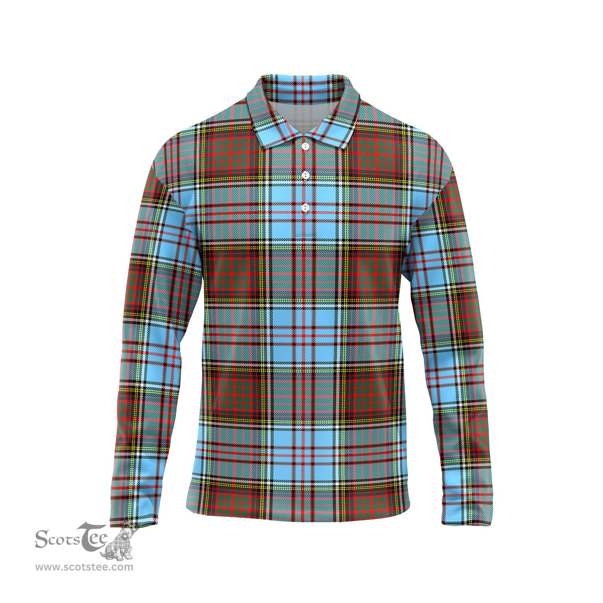 Scottish Anderson Ancient Tartan Long Sleeve Plaid Polo Shirt
