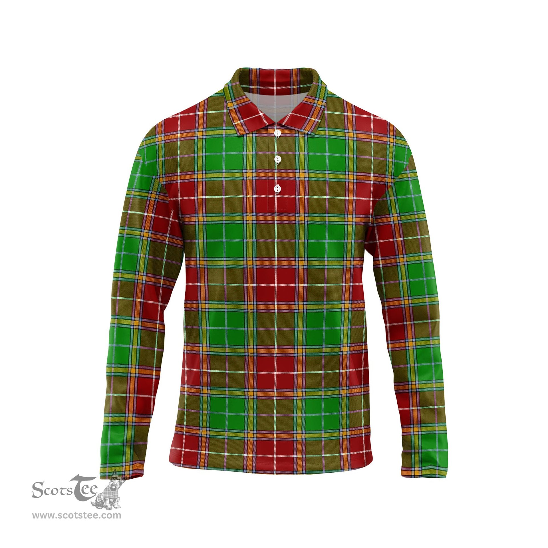 Scottish Baxter Modern Tartan Long Sleeve Plaid Polo Shirt