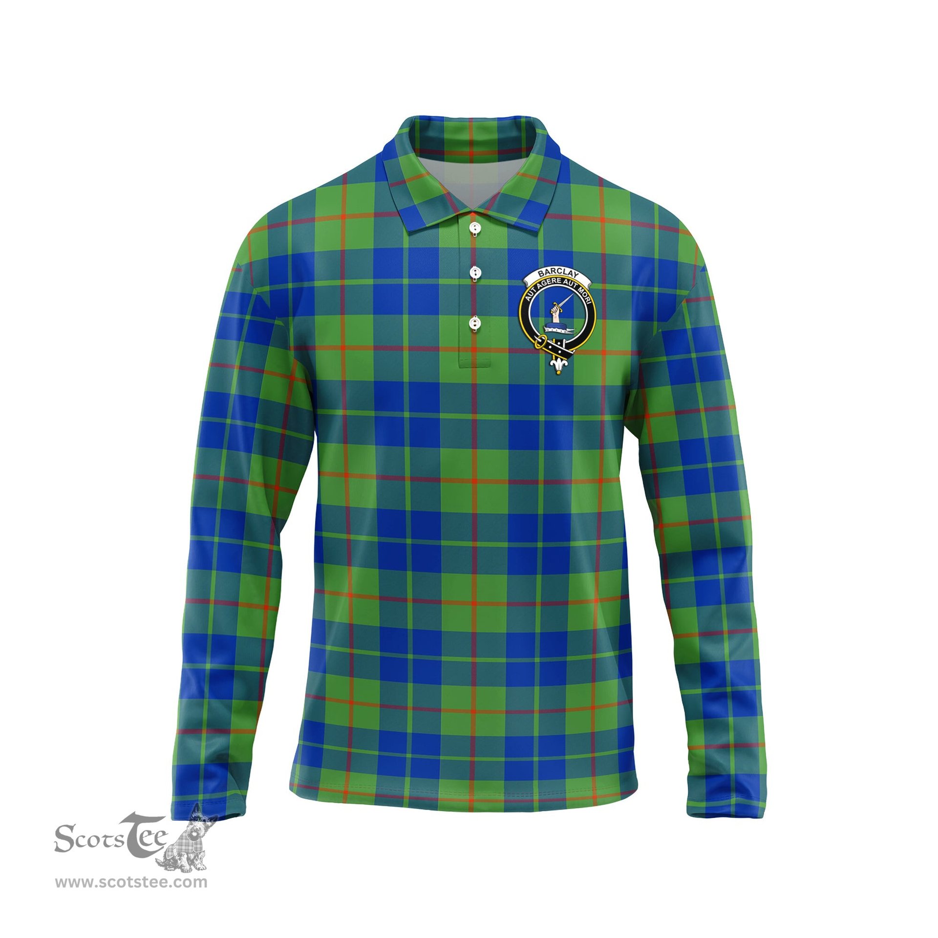 Scottish Barclay Hunting Ancient Clan Crest Tartan Polo Long Sleeve Plaid Polo Shirt