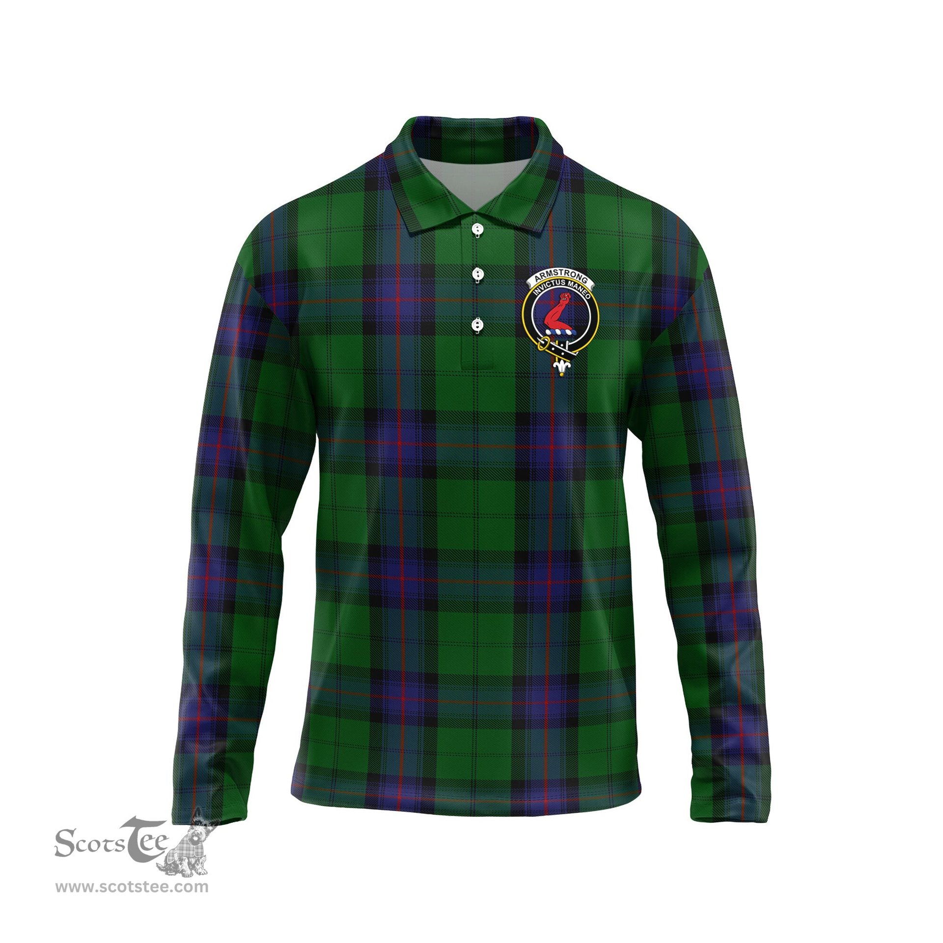 Scottish Armstrong Clan Crest Tartan Polo Long Sleeve Plaid Polo Shirt