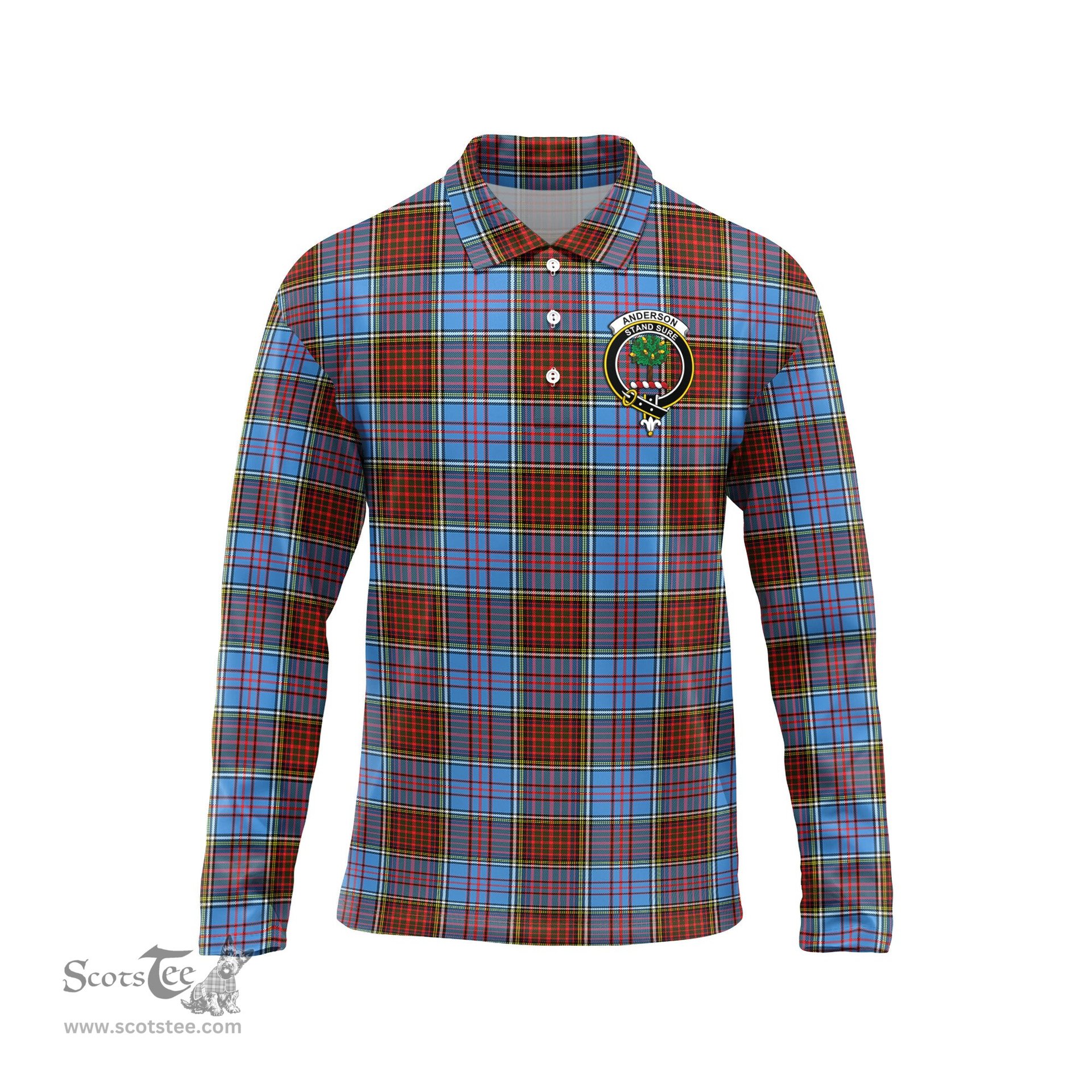 Scottish Anderson Modern Clan Crest Tartan Polo Long Sleeve Plaid Polo Shirt