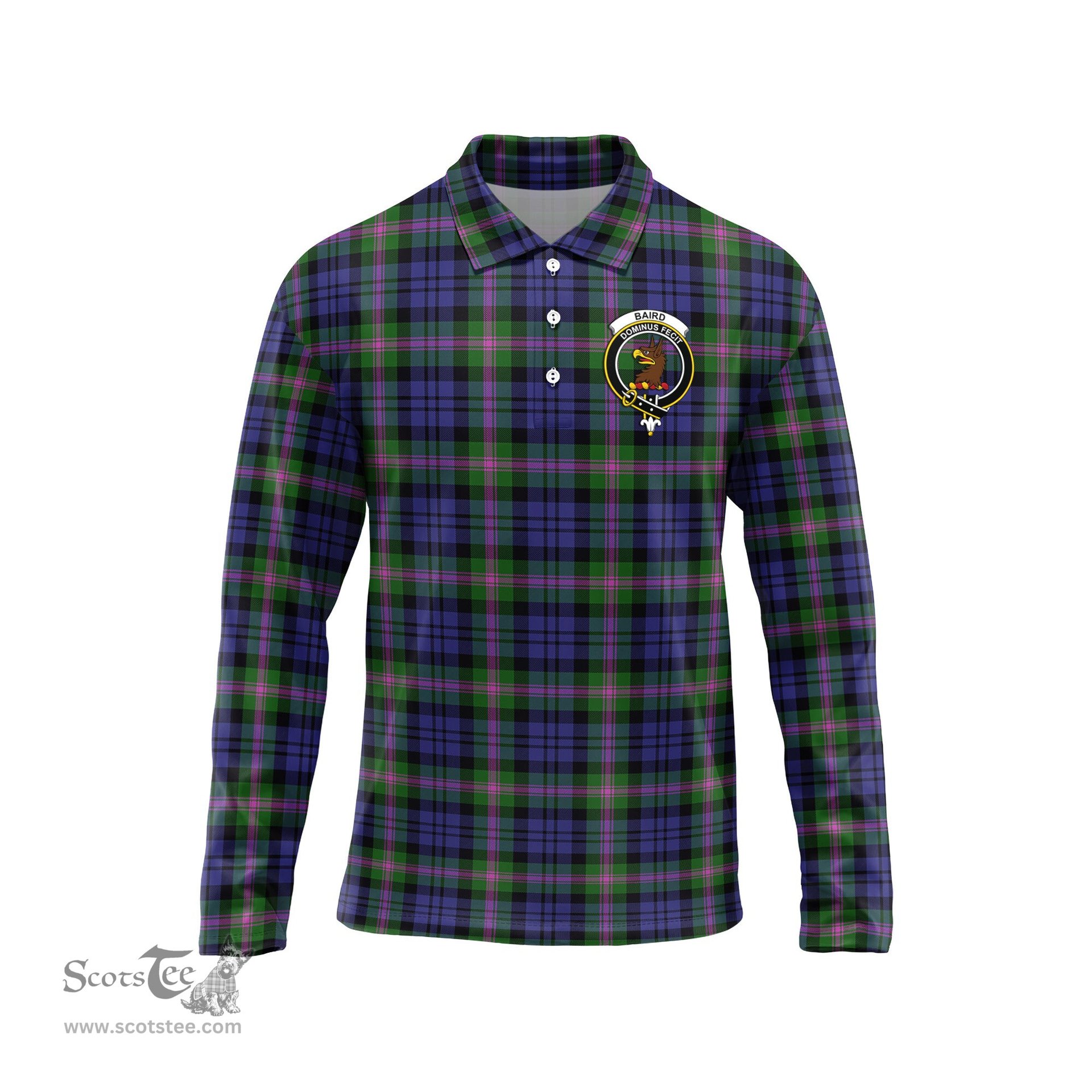 Scottish Baird Modern Clan Crest Tartan Polo Long Sleeve Plaid Polo Shirt