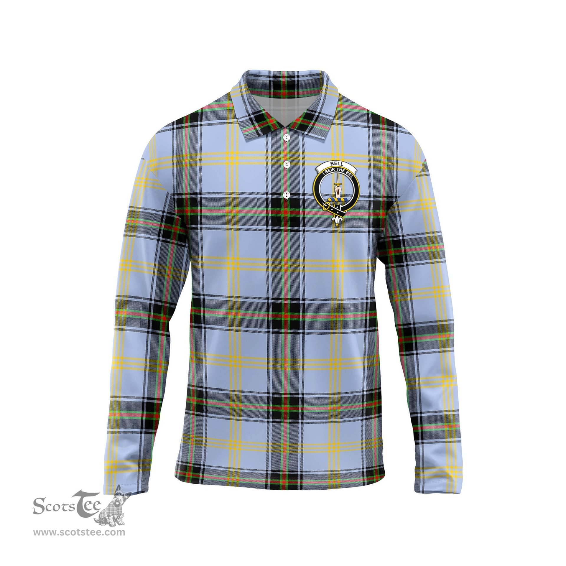 Scottish Bell Clan Crest Tartan Polo Long Sleeve Plaid Polo Shirt