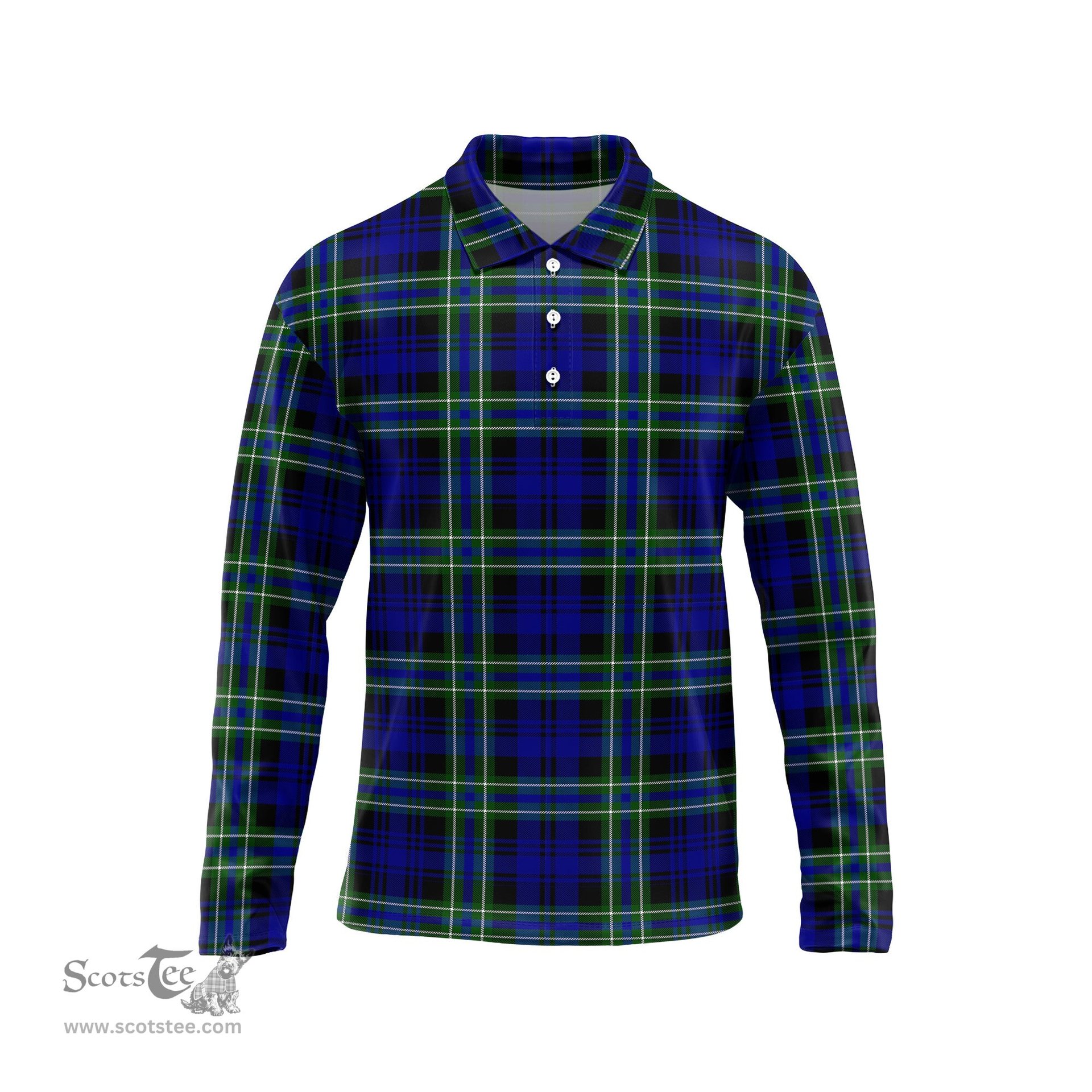 Scottish Arbuthnot Modern Tartan Long Sleeve Plaid Polo Shirt