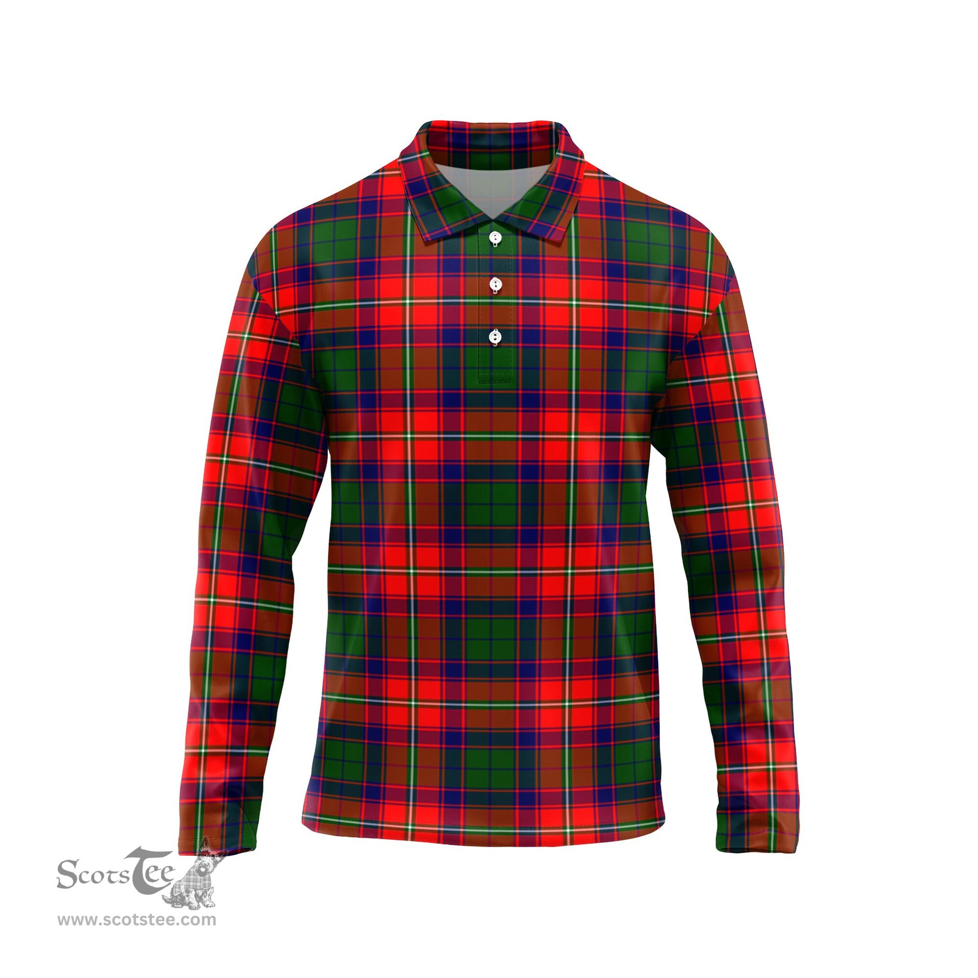 Scottish Belshes Tartan Long Sleeve Plaid Polo Shirt