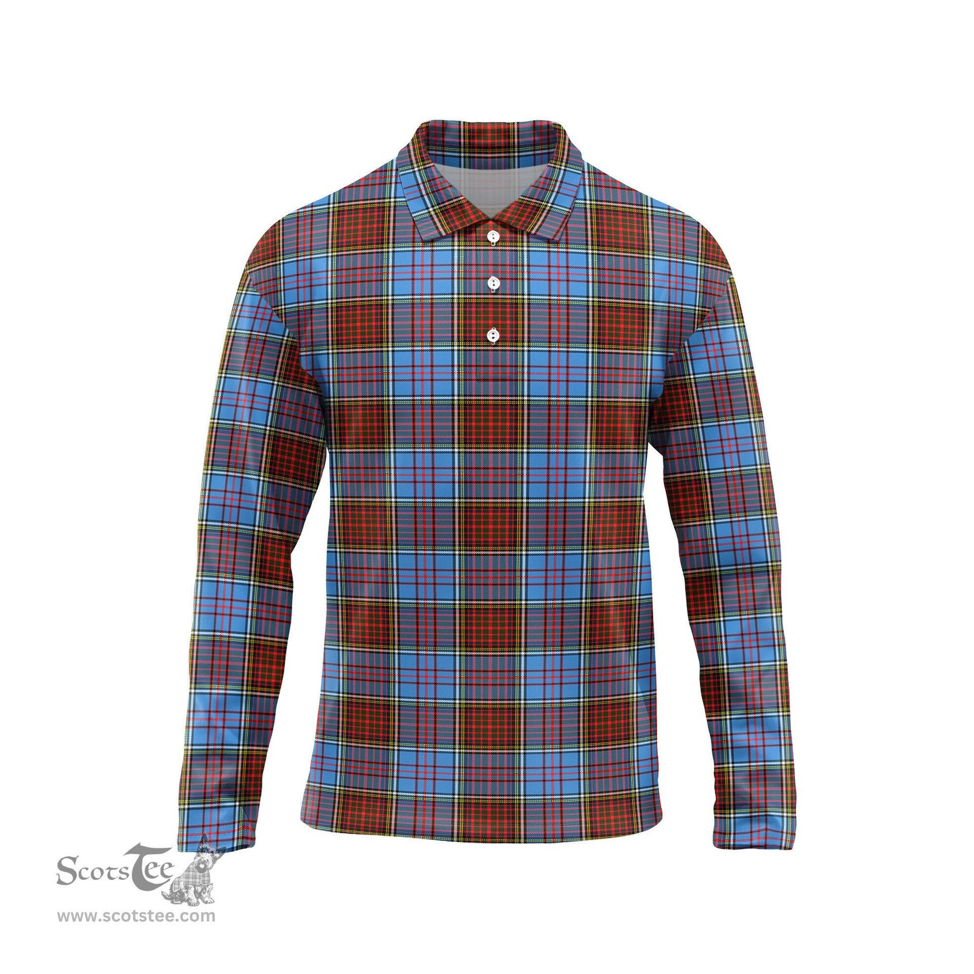 Scottish Anderson Modern Tartan Long Sleeve Plaid Polo Shirt