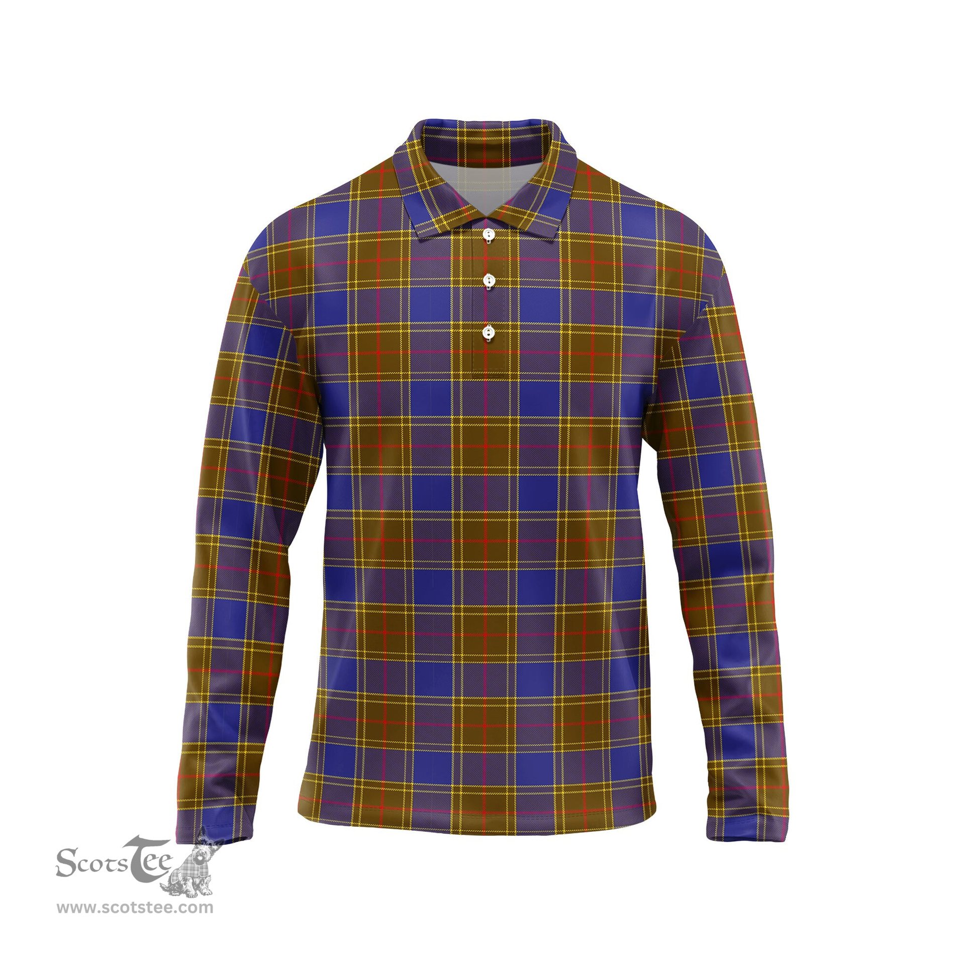 Scottish Balfour Modern Tartan Long Sleeve Plaid Polo Shirt