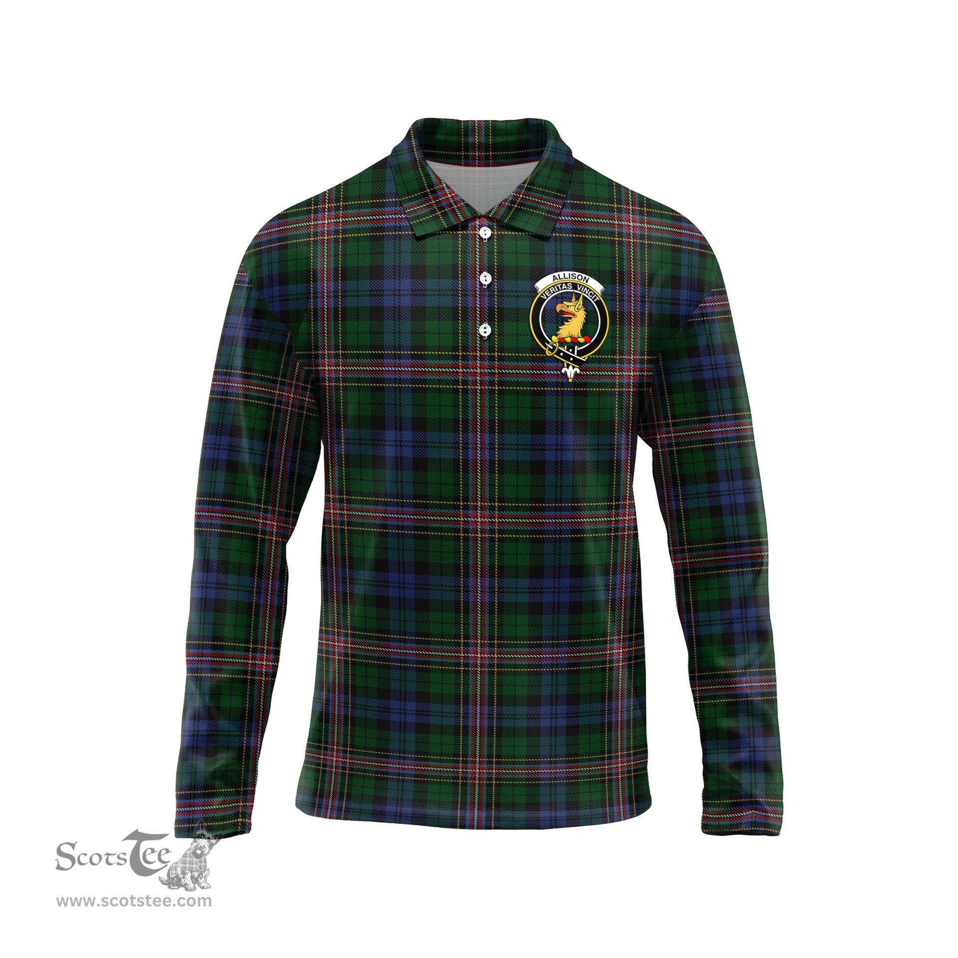 Scottish Allison Clan Crest Tartan Polo Long Sleeve Plaid Polo Shirt