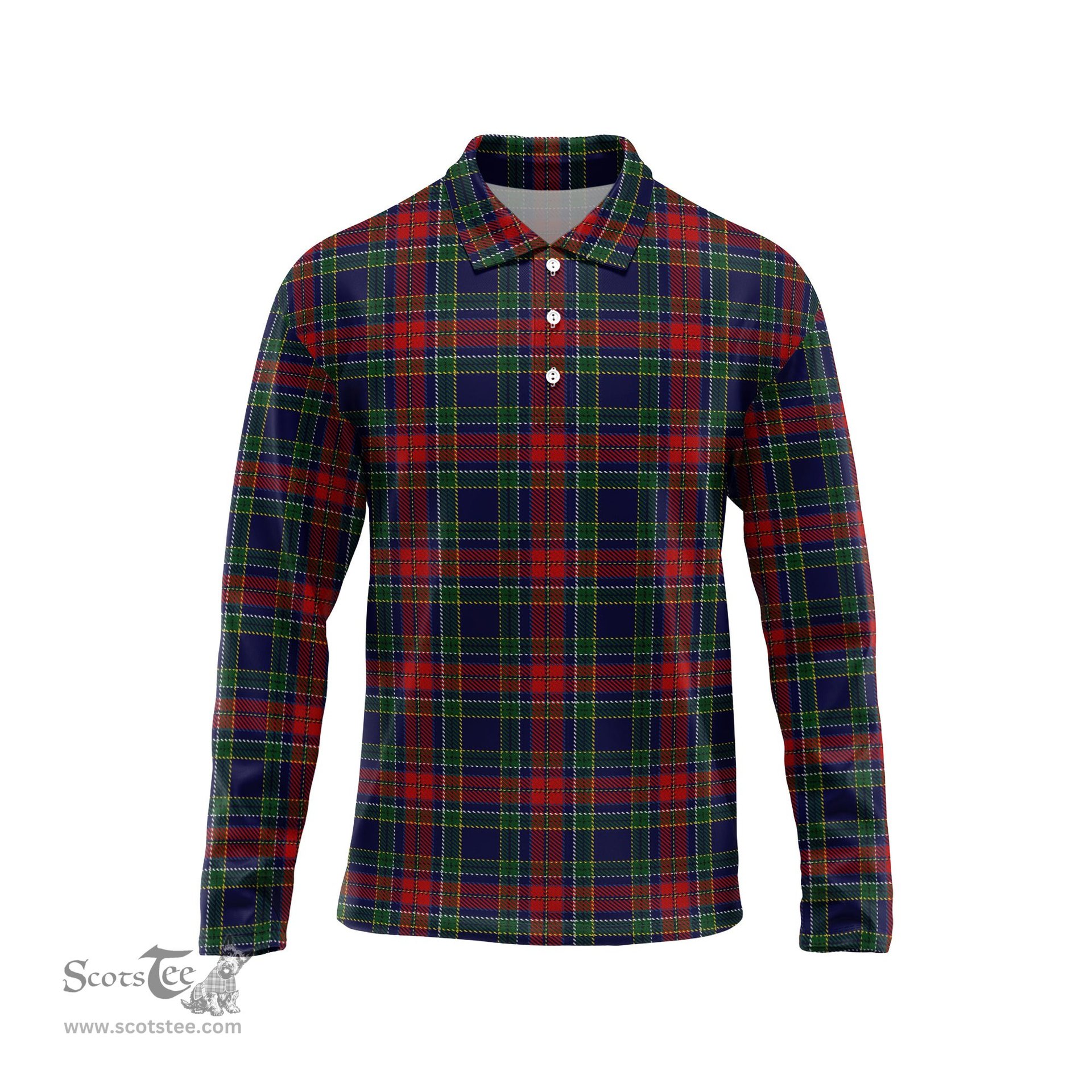 Scottish Allison Red Tartan Long Sleeve Plaid Polo Shirt