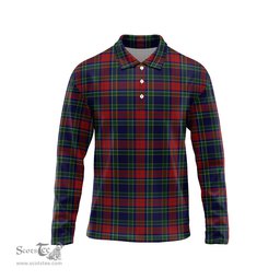 Scottish Allison Red Tartan Long Sleeve Plaid Polo Shirt