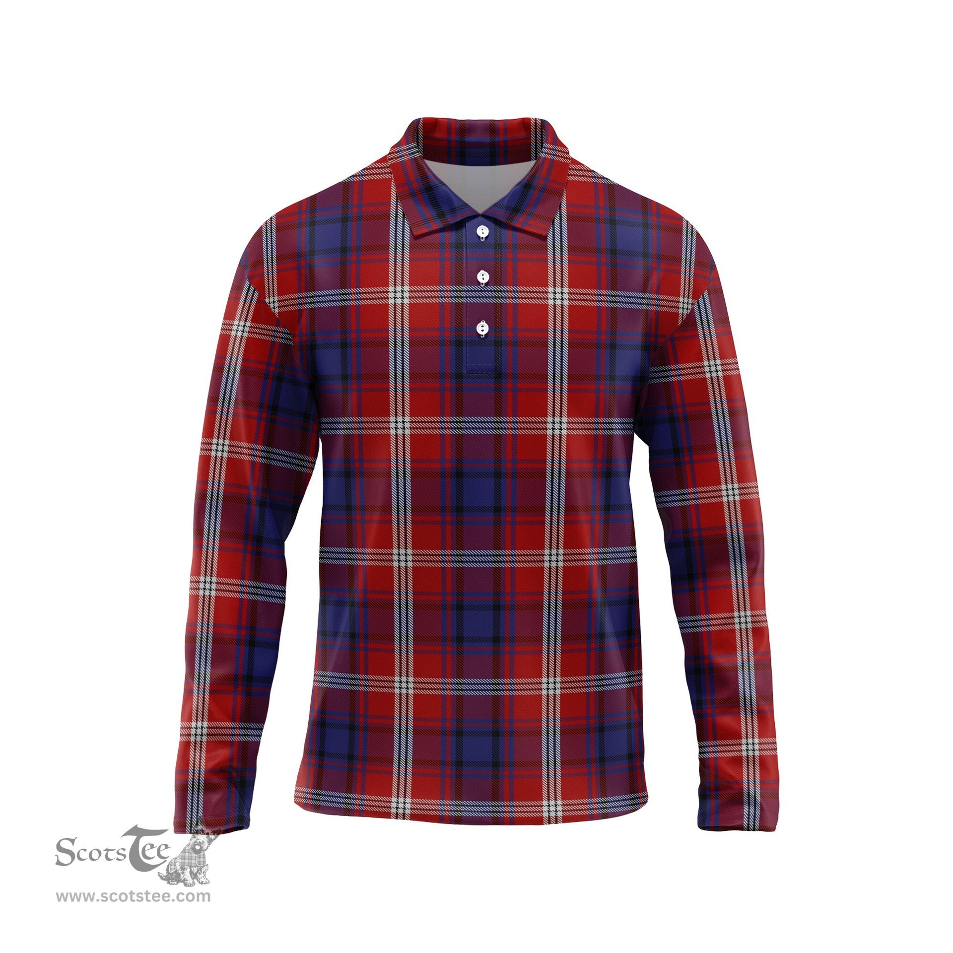 Scottish Ainslie Tartan Long Sleeve Plaid Polo Shirt