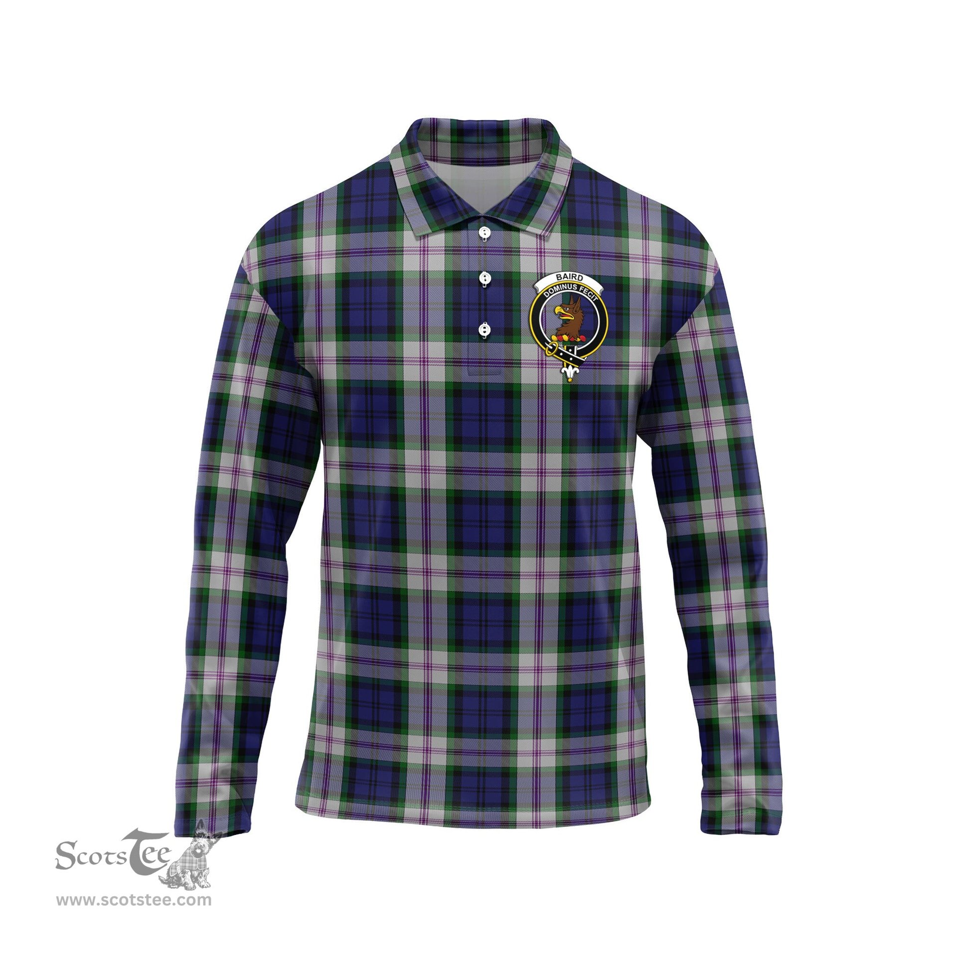 Scottish Baird Dress Clan Crest Tartan Polo Long Sleeve Plaid Polo Shirt