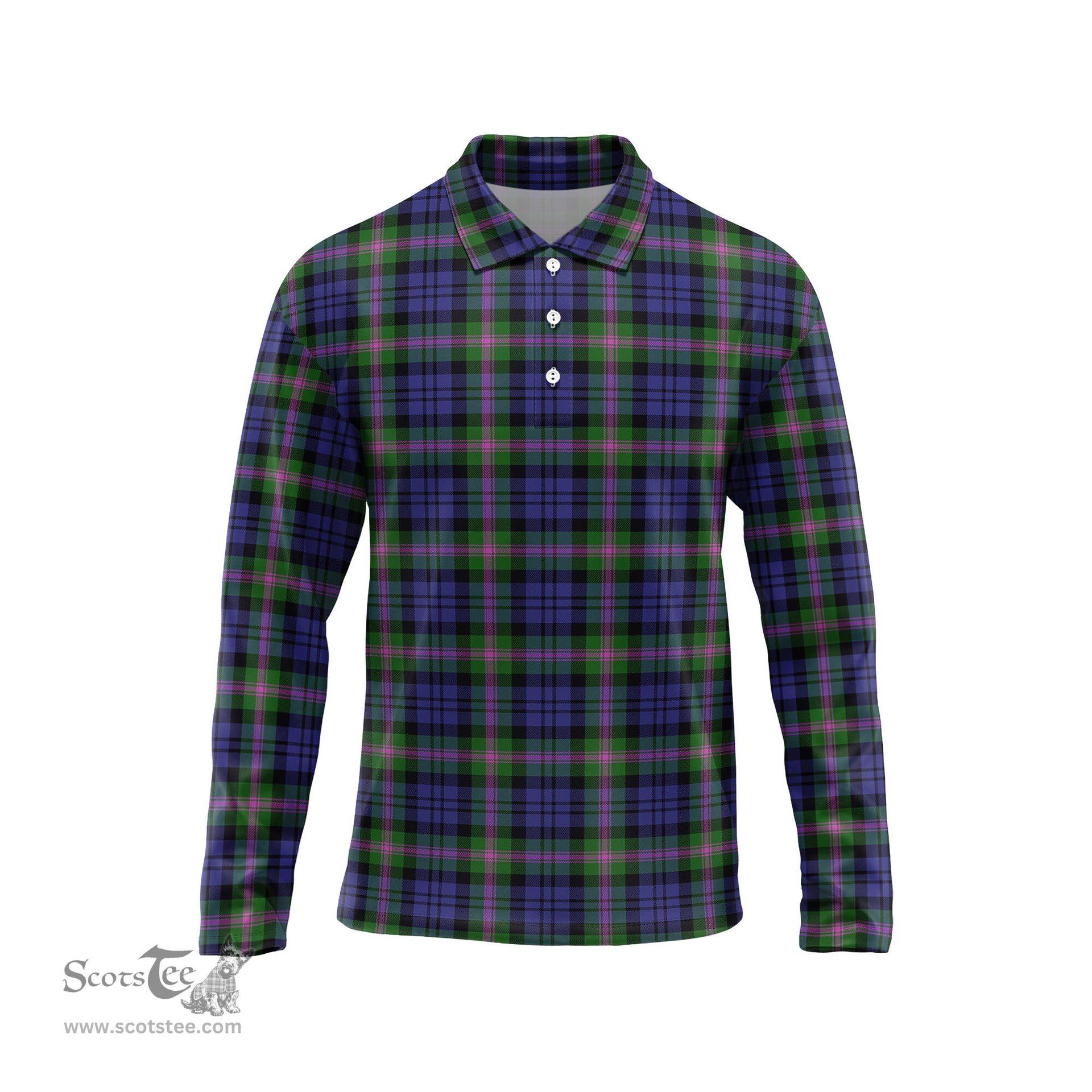 Scottish Baird Modern Tartan Long Sleeve Plaid Polo Shirt