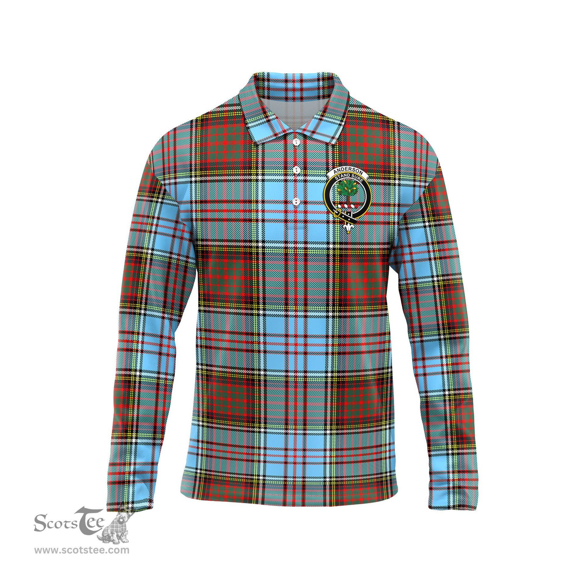 Scottish Anderson Ancient Clan Crest Tartan Polo Long Sleeve Plaid Polo Shirt