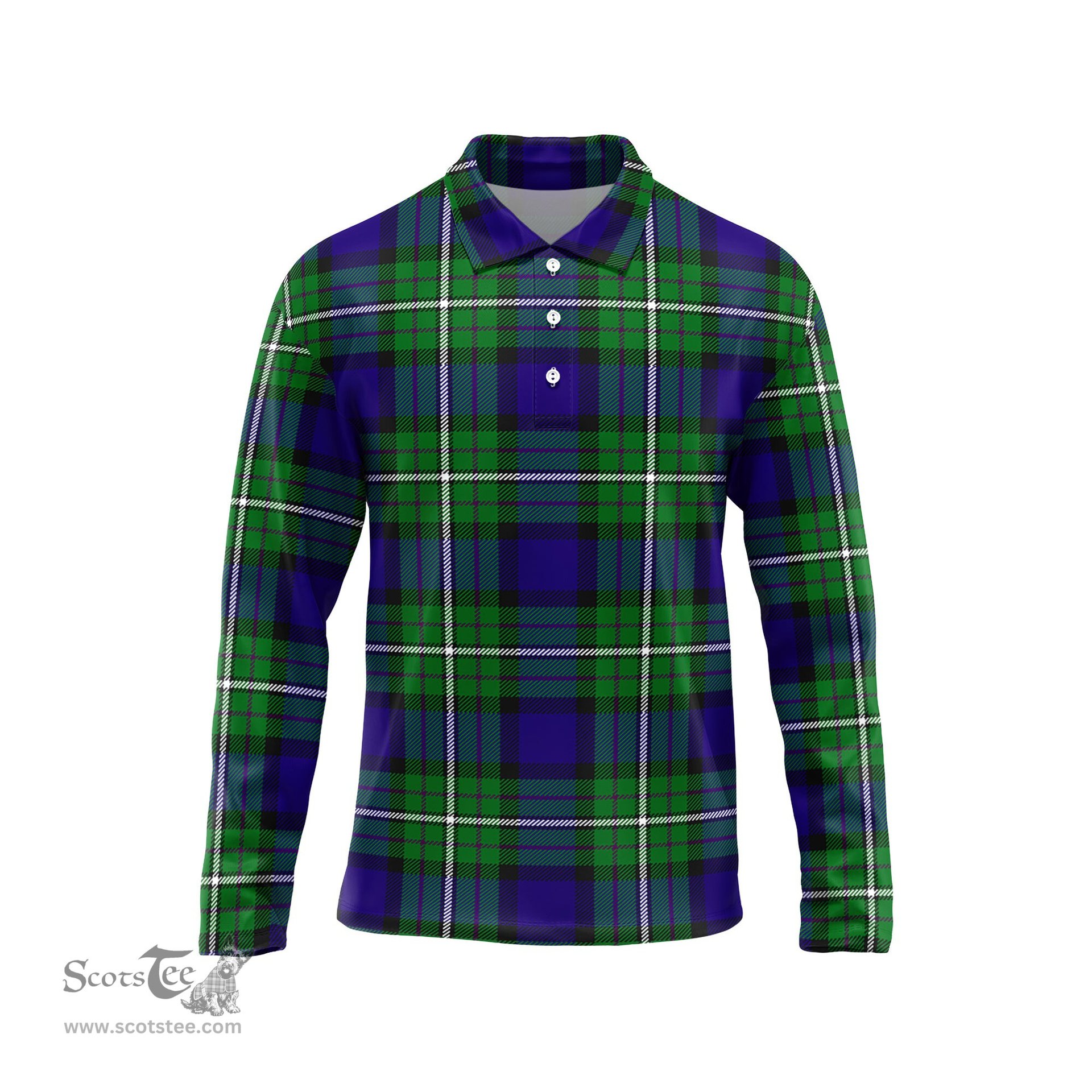 Scottish Alexander Tartan Long Sleeve Plaid Polo Shirt