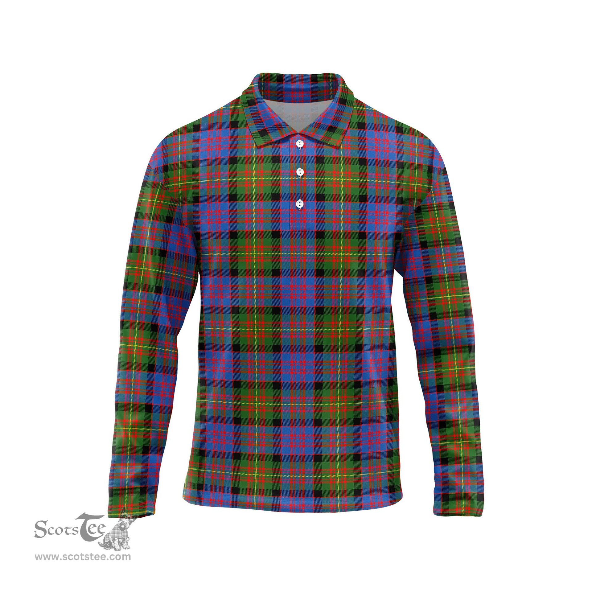 Scottish Carnegie Ancient Tartan Long Sleeve Plaid Polo Shirt