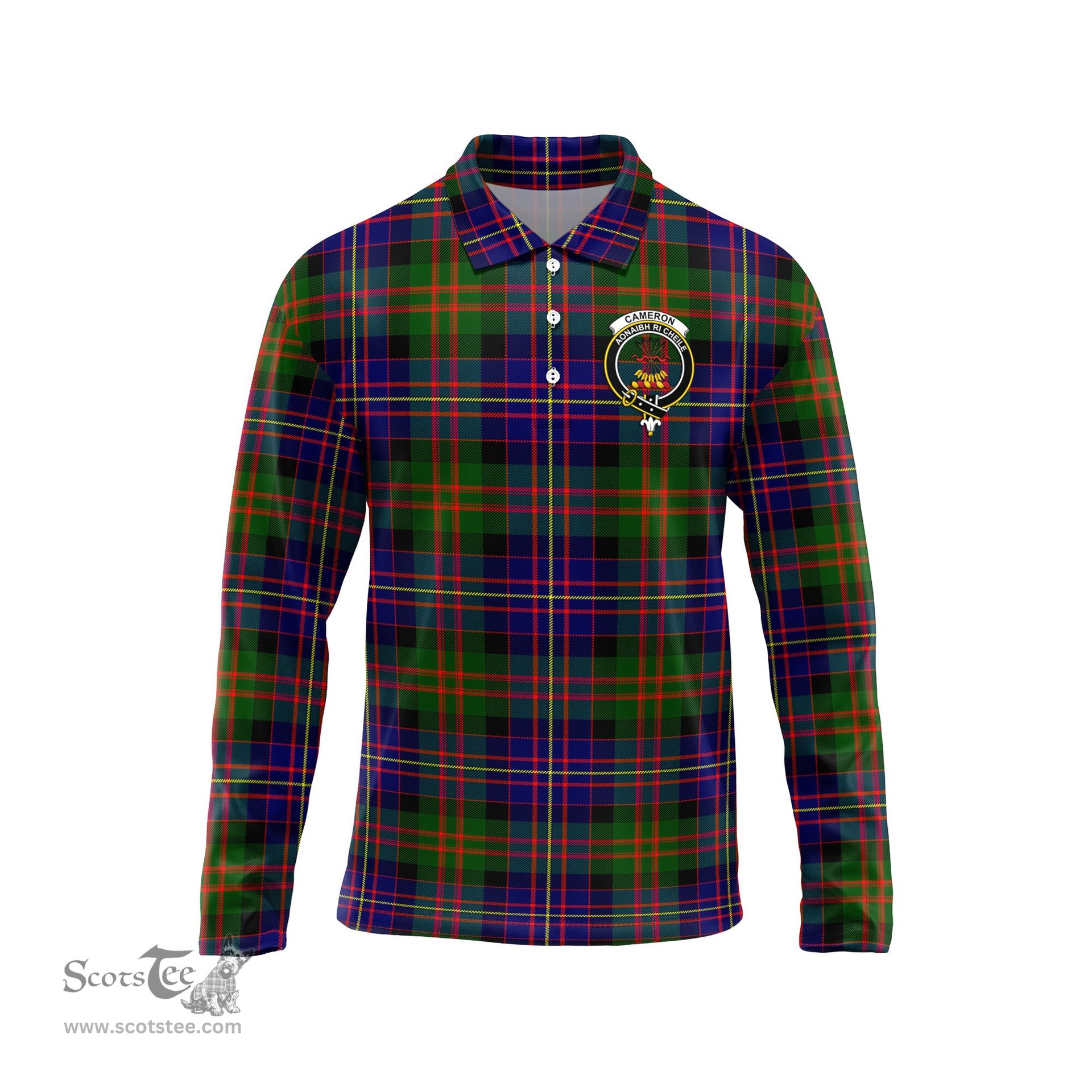 Scottish Cameron of Erracht Modern Clan Crest Tartan Polo Long Sleeve Plaid Polo Shirt