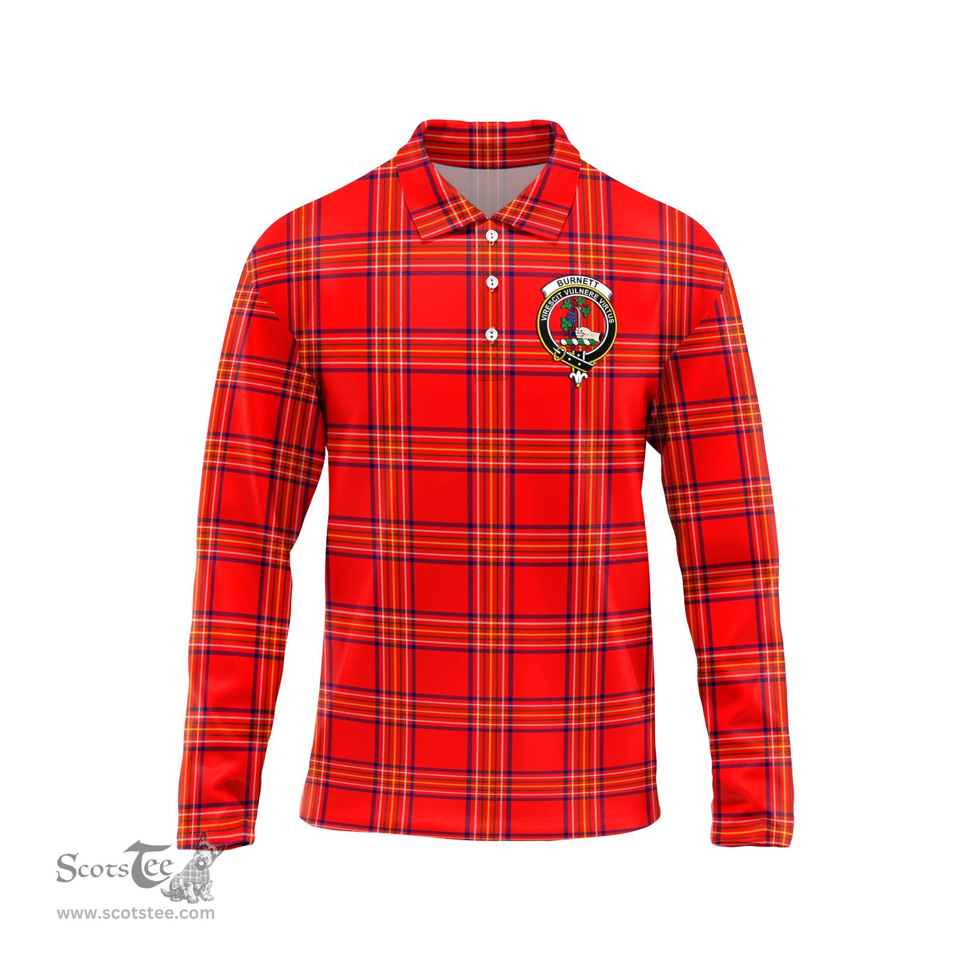 Scottish Burnett Modern Clan Crest Tartan Polo Long Sleeve Plaid Polo Shirt