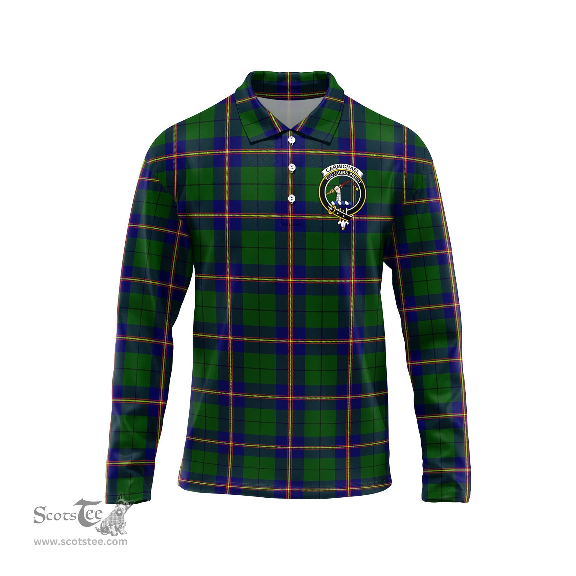 Scottish Carmichael Modern Clan Crest Tartan Polo Long Sleeve Plaid Polo Shirt