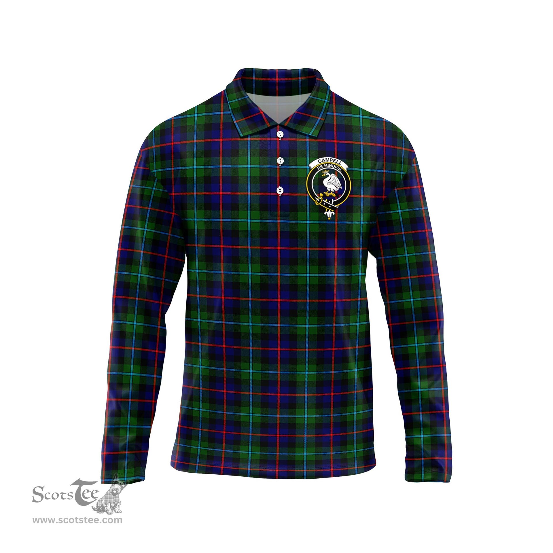 Scottish Campbell of Cawdor Modern Clan Crest Tartan Polo Long Sleeve Plaid Polo Shirt