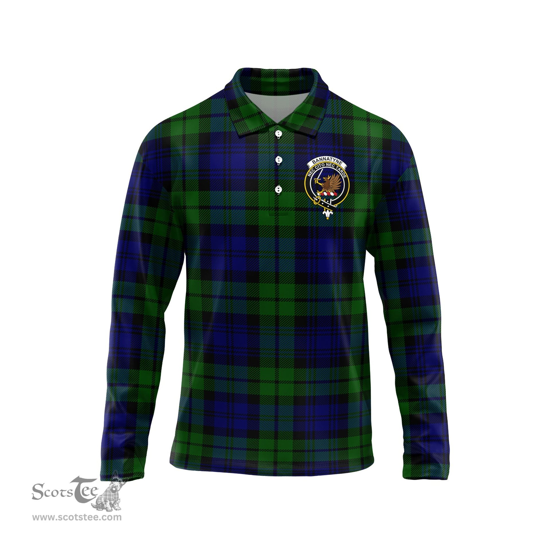 Scottish Bannatyne Clan Crest Tartan Polo Long Sleeve Plaid Polo Shirt