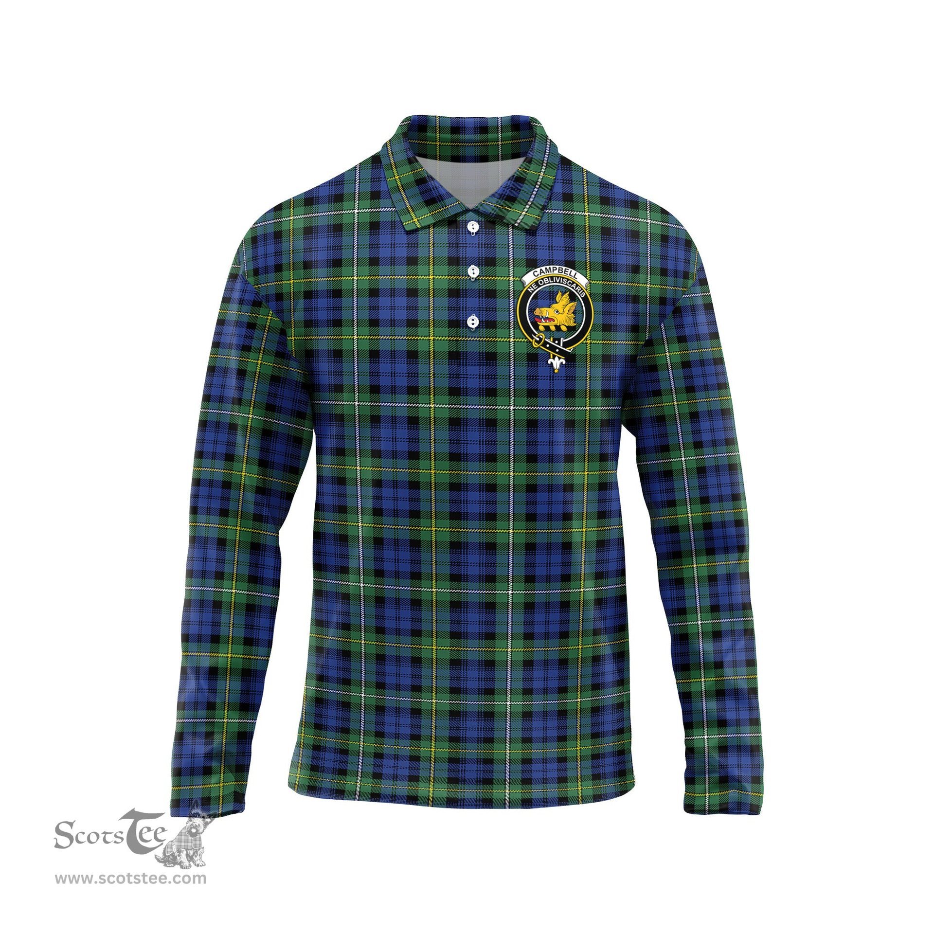 Scottish Campbell Argyll Ancient Clan Crest Tartan Polo Long Sleeve Plaid Polo Shirt