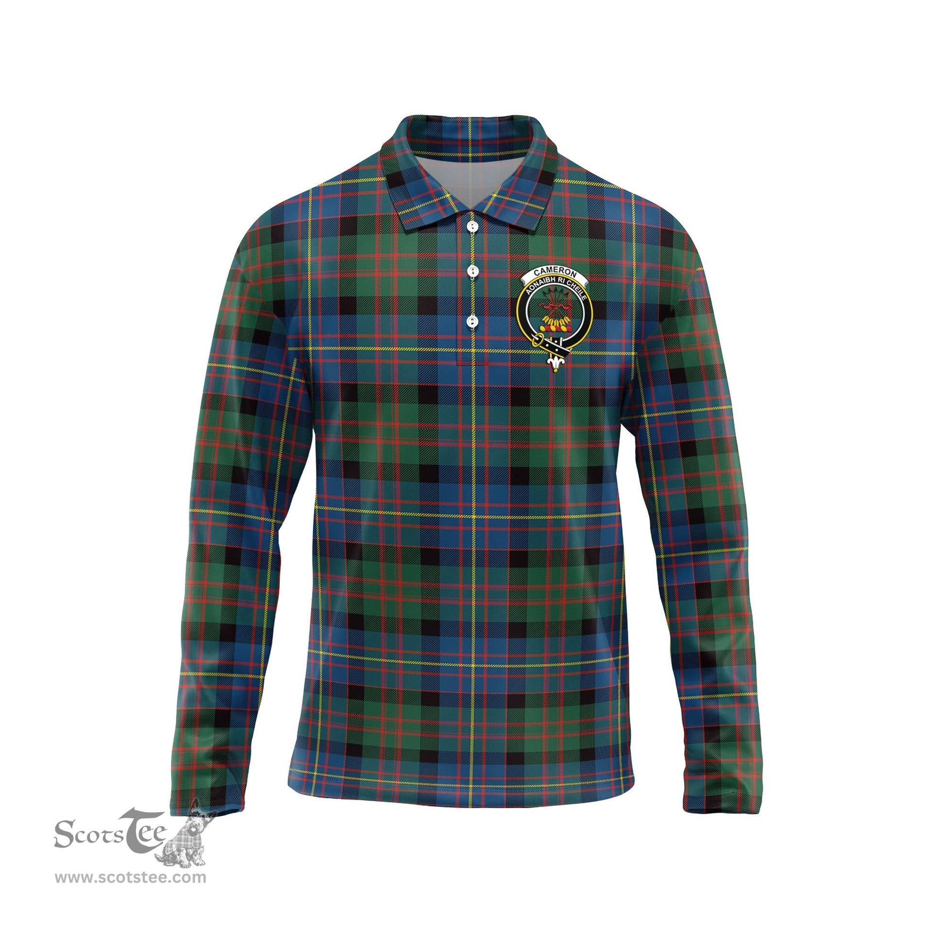 Scottish Cameron of Erracht Ancient Clan Crest Tartan Polo Long Sleeve Plaid Polo Shirt