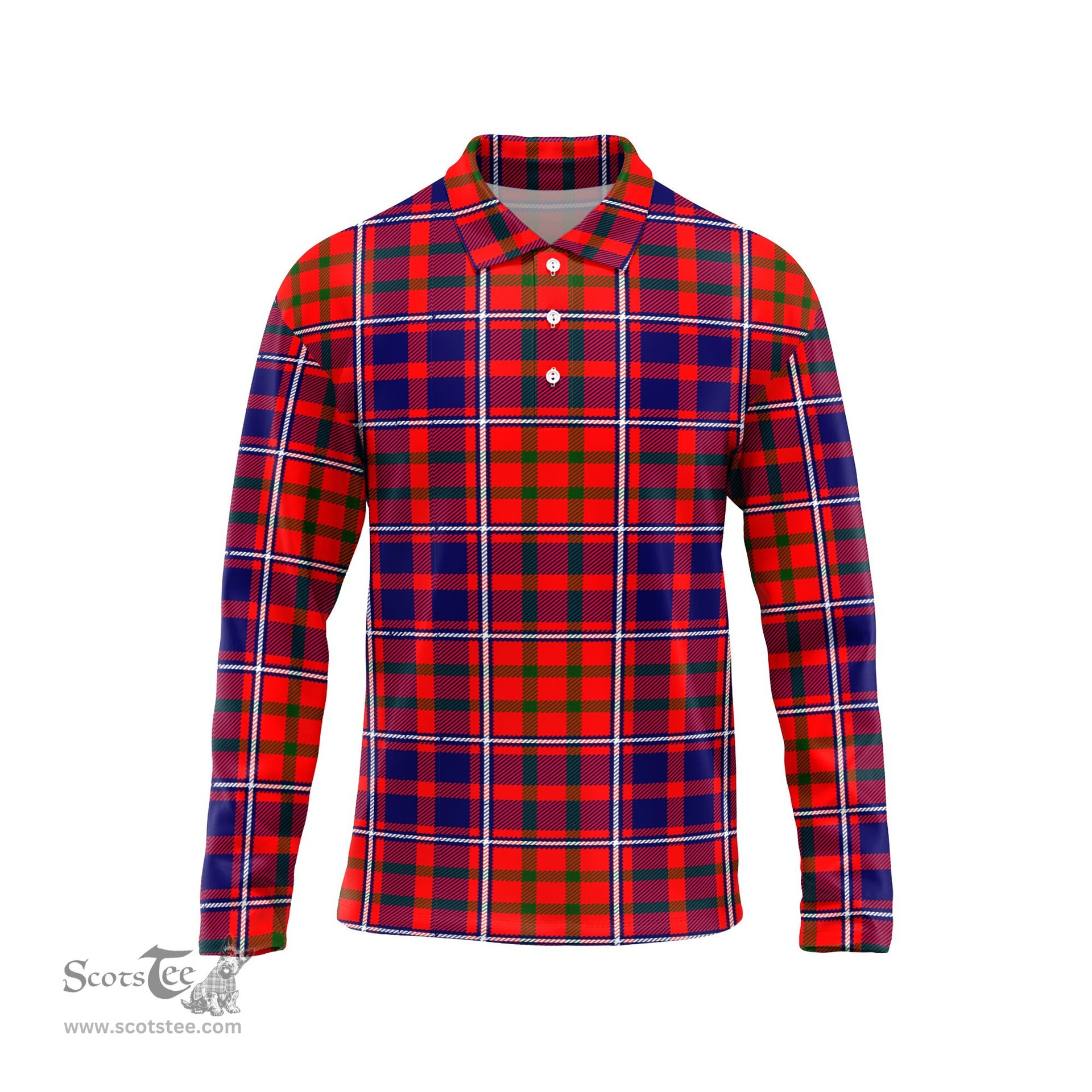 Scottish Cameron of Lochiel Modern Tartan Long Sleeve Plaid Polo Shirt
