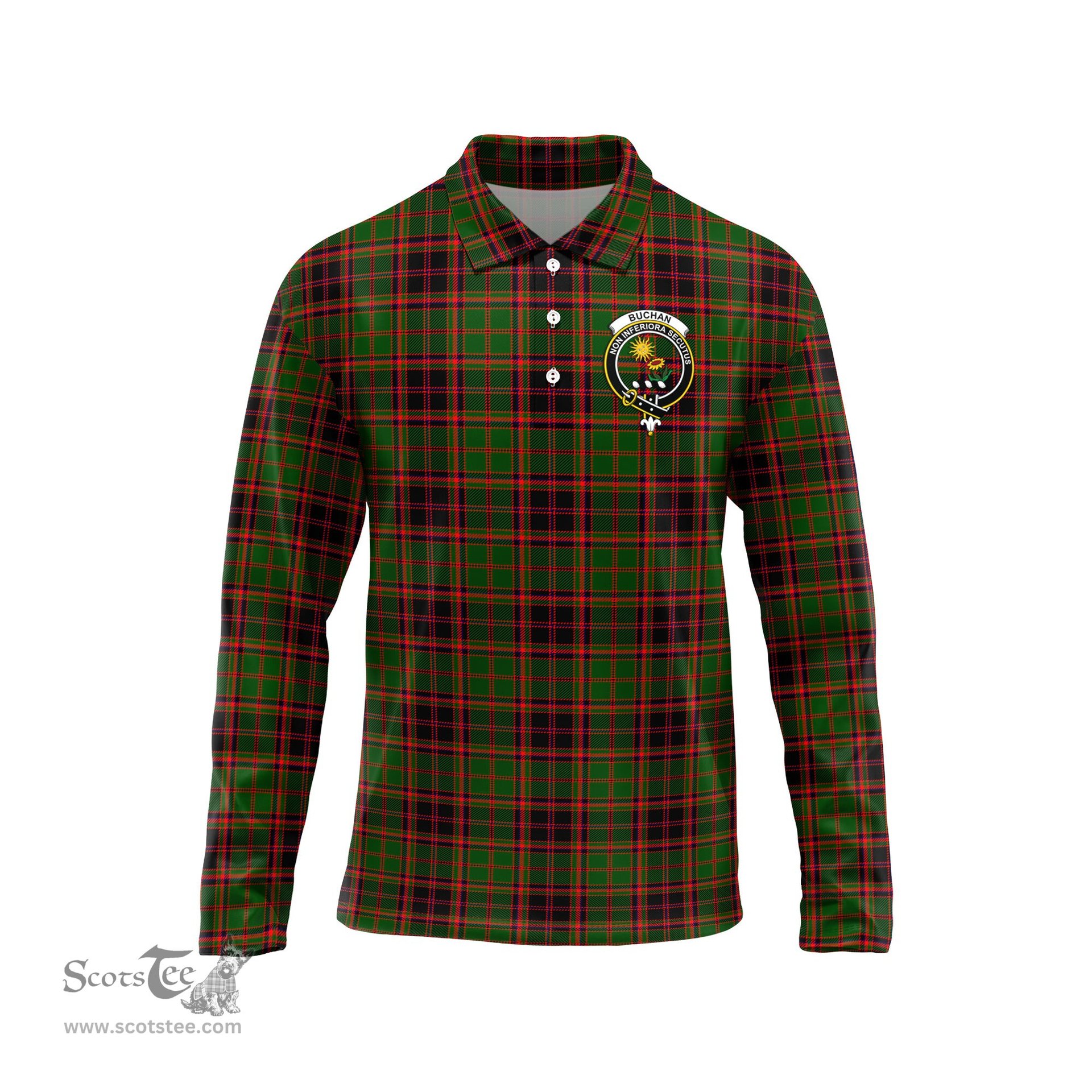 Scottish Buchan Modern Clan Crest Tartan Polo Long Sleeve Plaid Polo Shirt