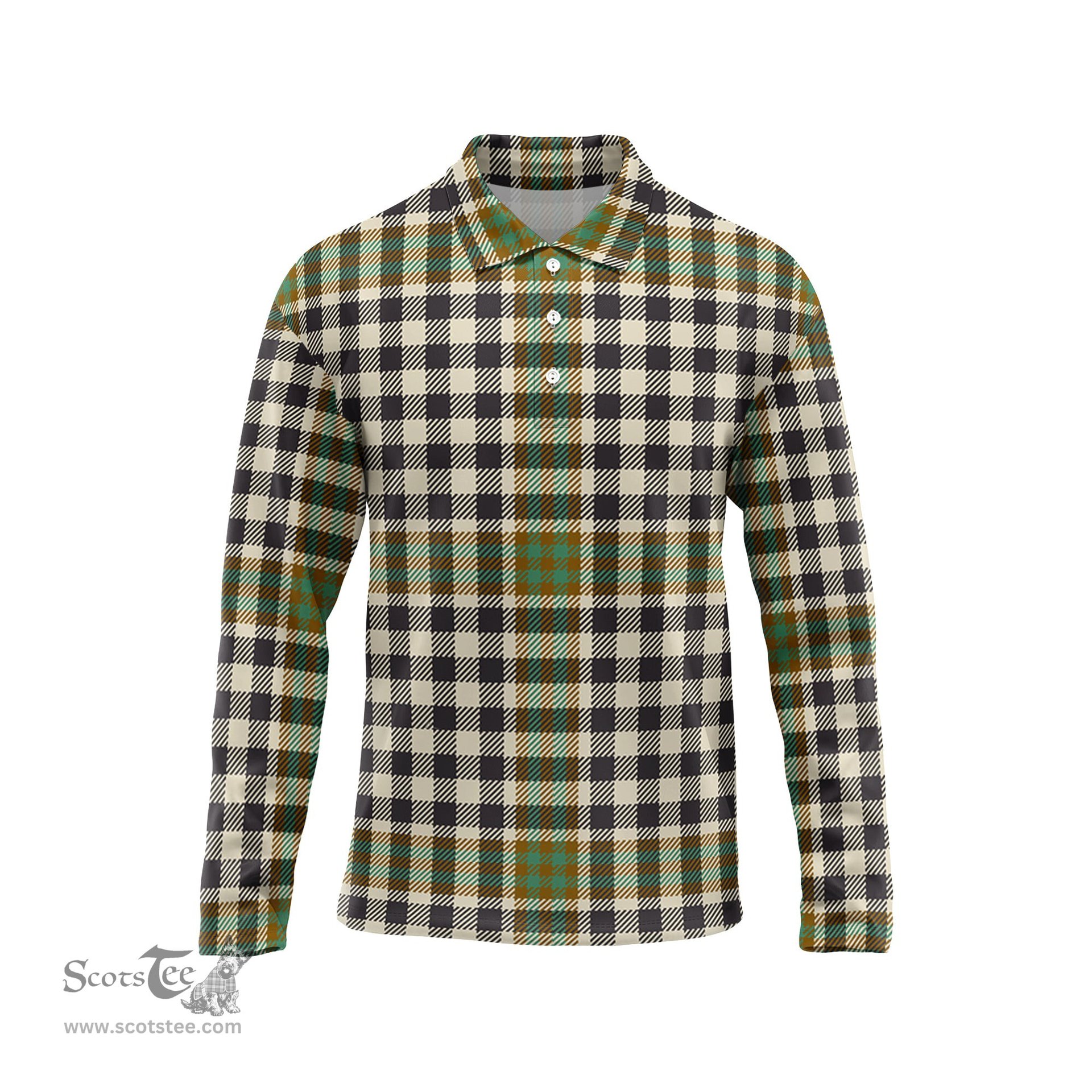 Scottish Burns Check Tartan Long Sleeve Plaid Polo Shirt