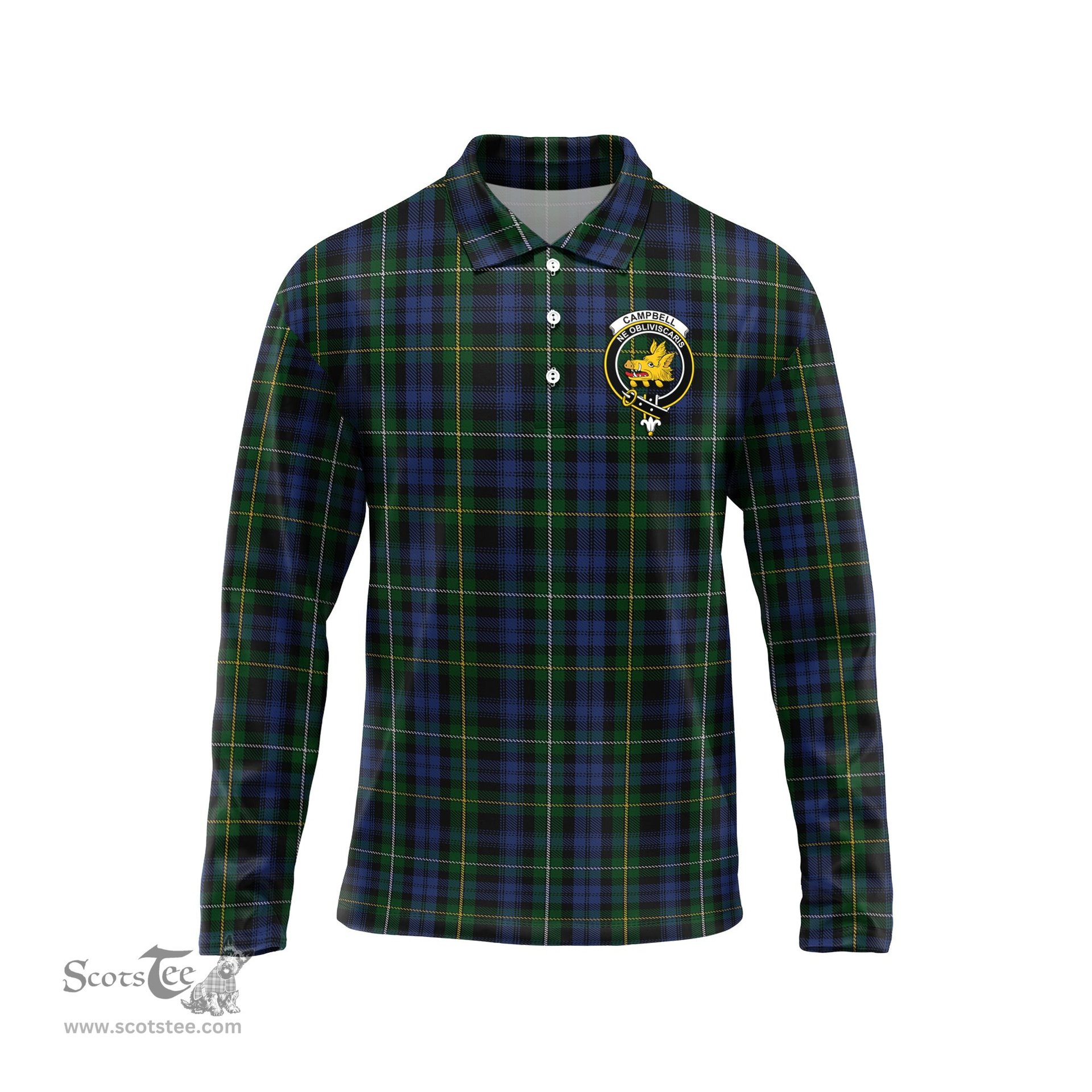 Scottish Campbell of Argyll #01 Clan Crest Tartan Polo Long Sleeve Plaid Polo Shirt