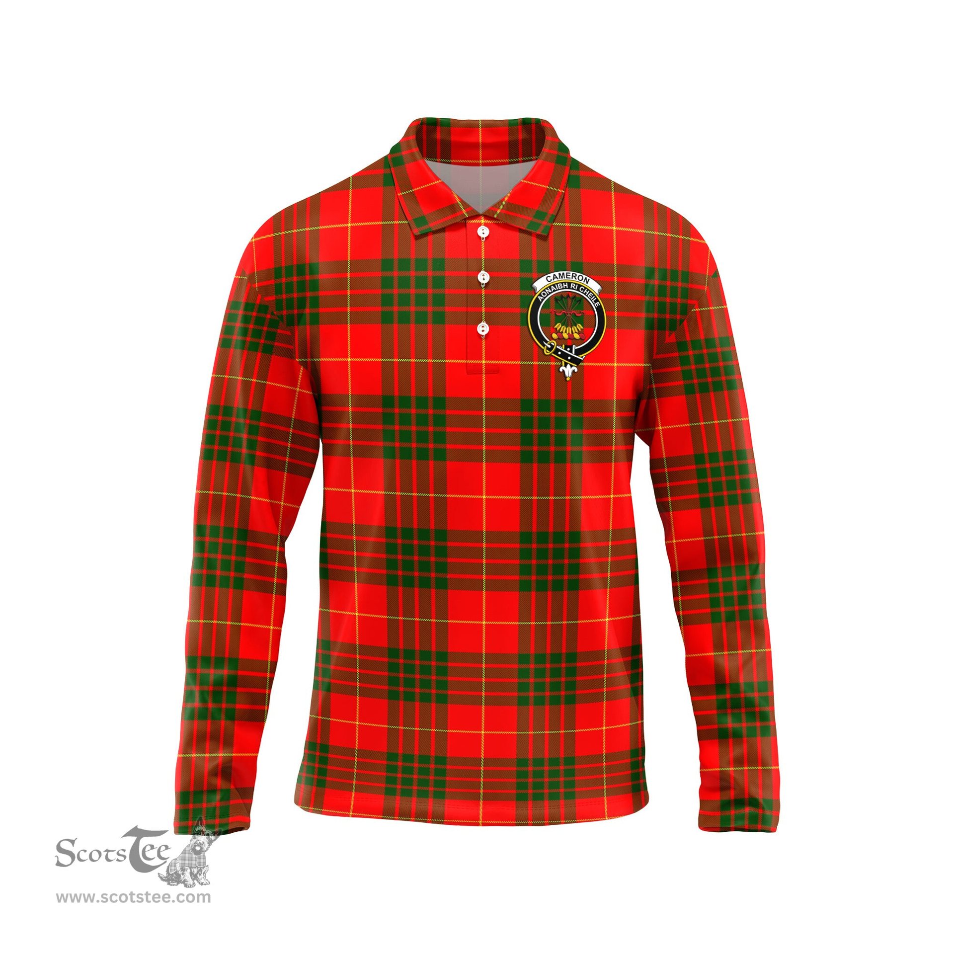 Scottish Cameron Modern Clan Crest Tartan Polo Long Sleeve Plaid Polo Shirt