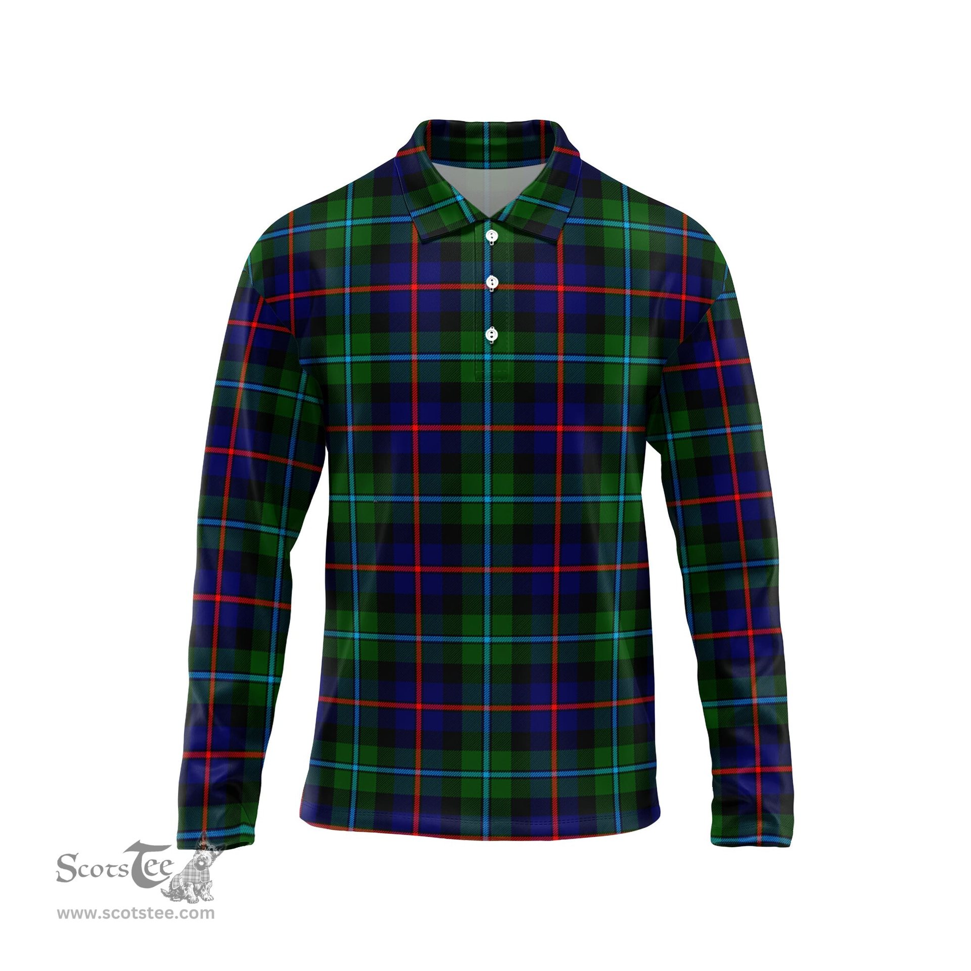 Scottish Calder Modern Tartan Long Sleeve Plaid Polo Shirt