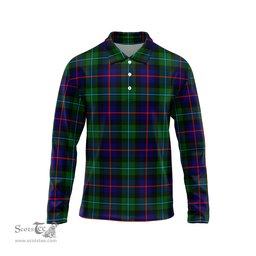 Scottish Calder Modern Tartan Long Sleeve Plaid Polo Shirt