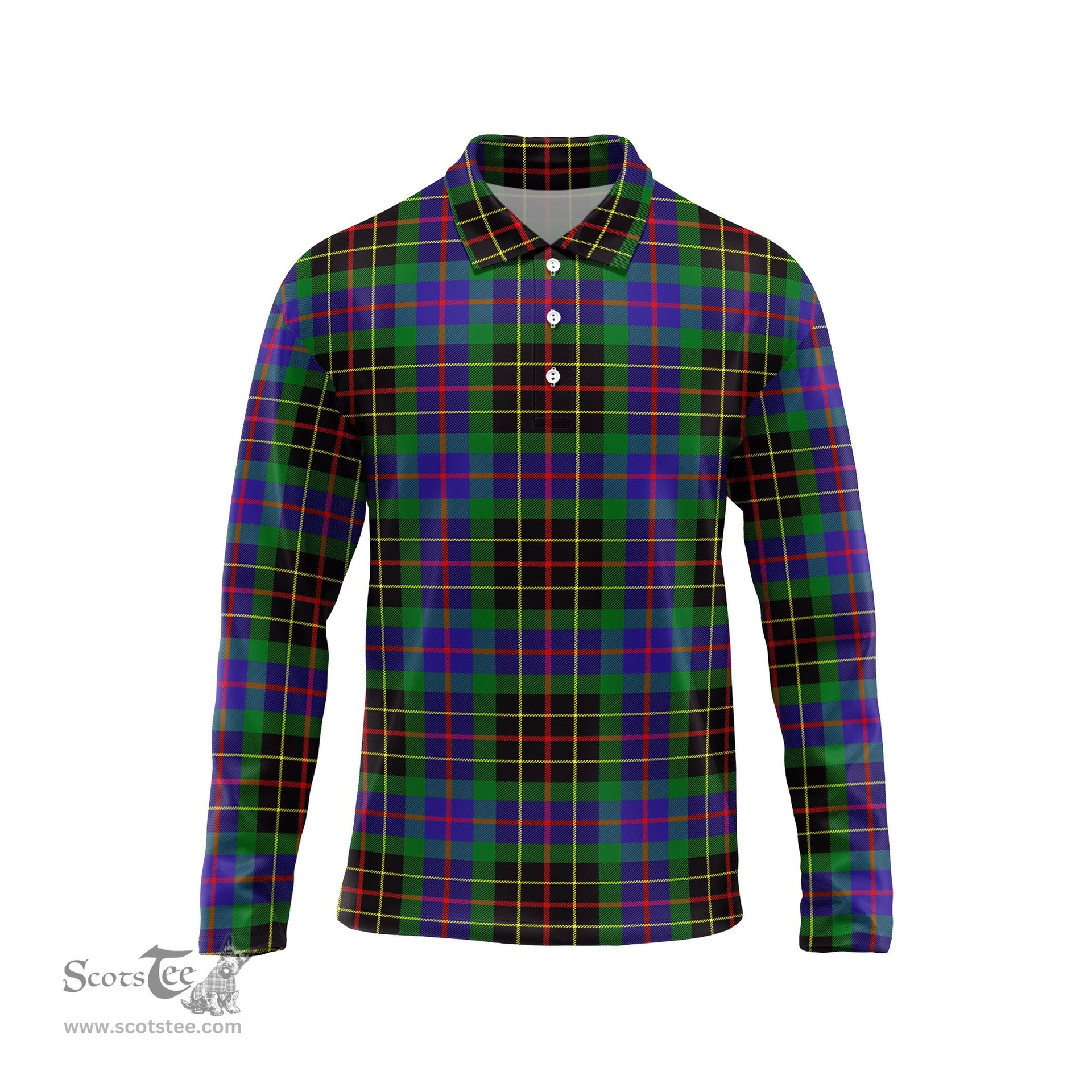 Scottish Brodie Hunting Modern Tartan Long Sleeve Plaid Polo Shirt
